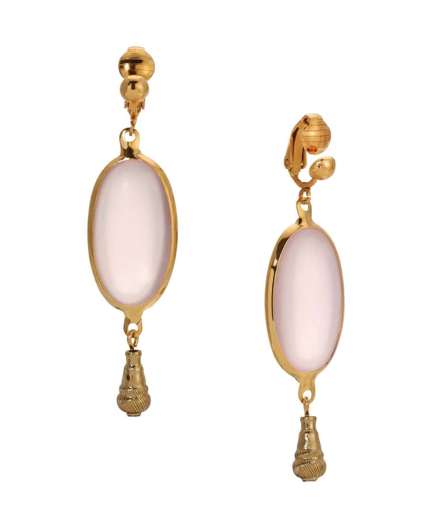 1928 Jewelry Oval Matte Rose Pink Stone Teardrop Bead Clip On Earrings