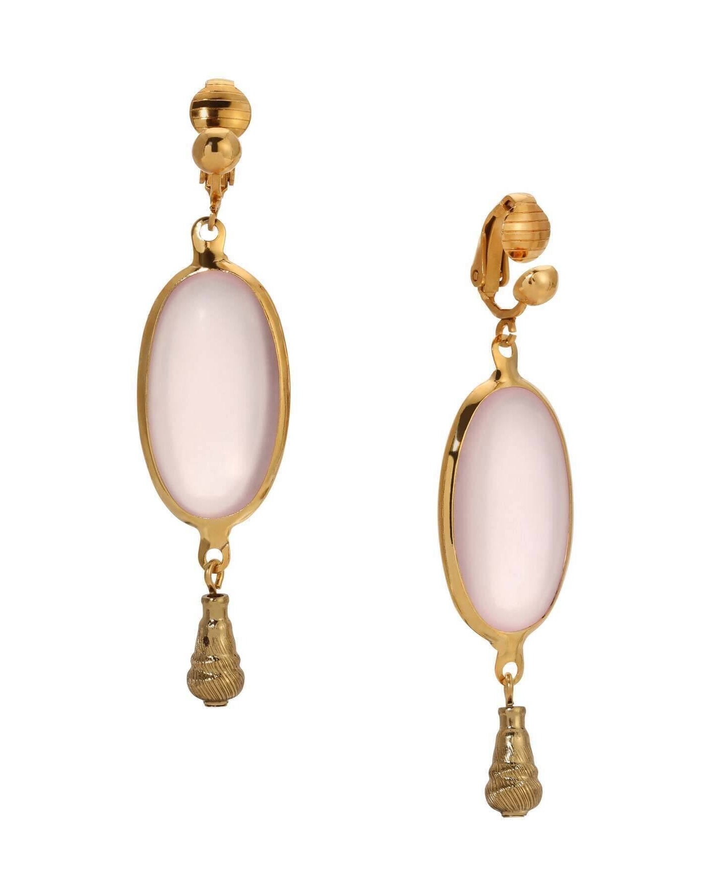 1928 Jewelry Oval Matte Rose Pink Stone Teardrop Bead Clip On Earrings