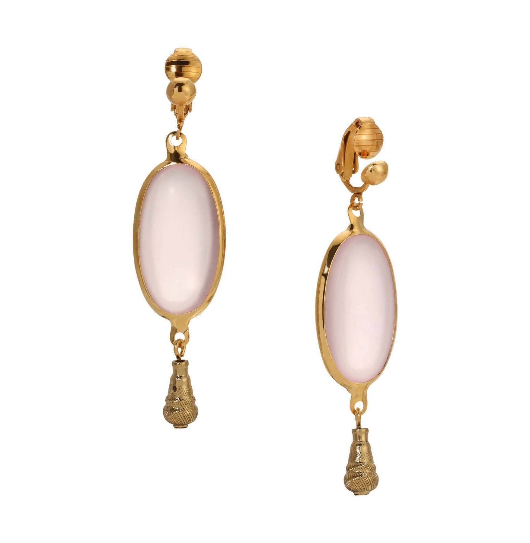 1928 Jewelry Oval Matte Rose Pink Stone Teardrop Bead Clip On Earrings