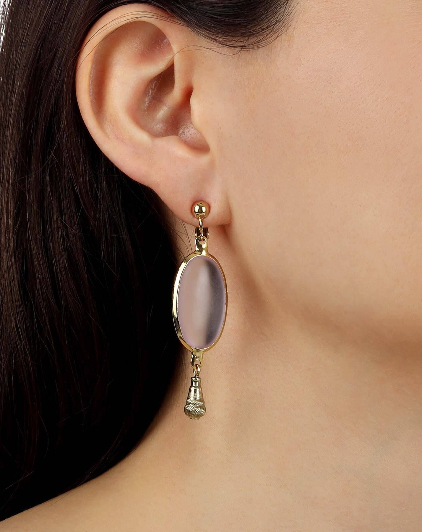 1928 Jewelry Oval Matte Rose Pink Stone Teardrop Bead Clip On Earrings