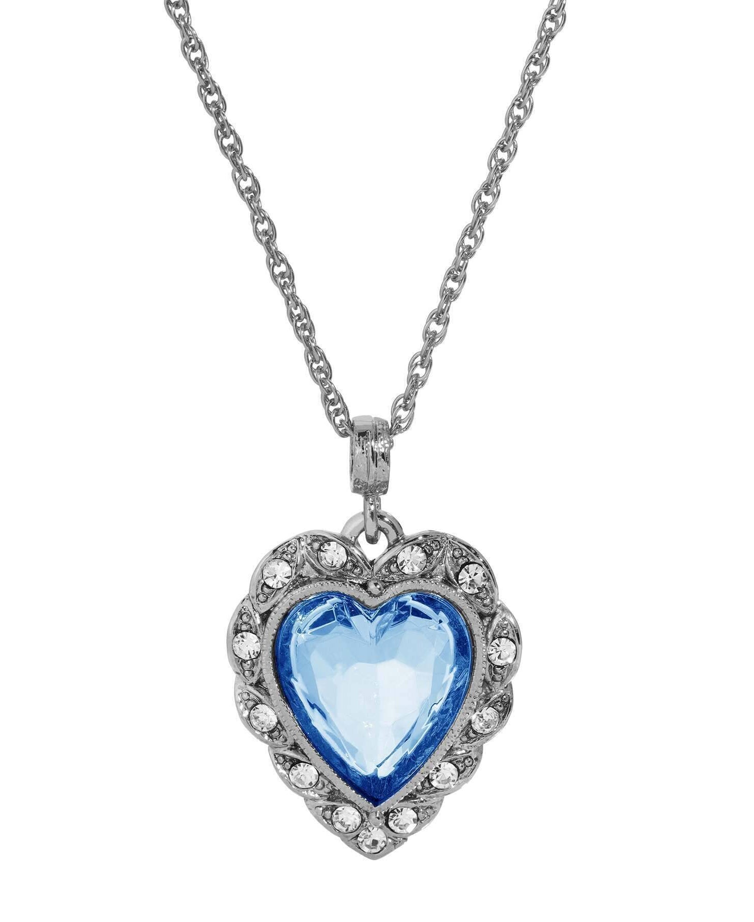 1928 Jewelry Crystal Heart & Stone Pendant Necklace 16"