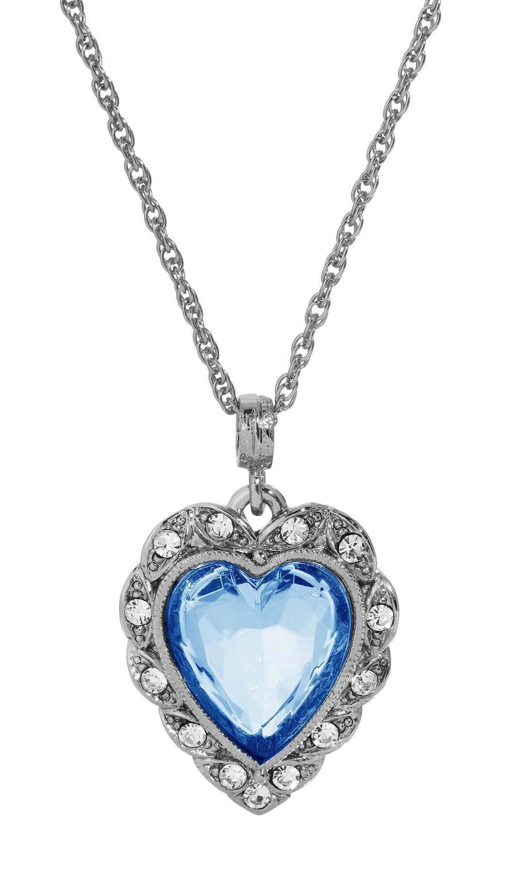 1928 Jewelry Crystal Heart & Stone Pendant Necklace 16"