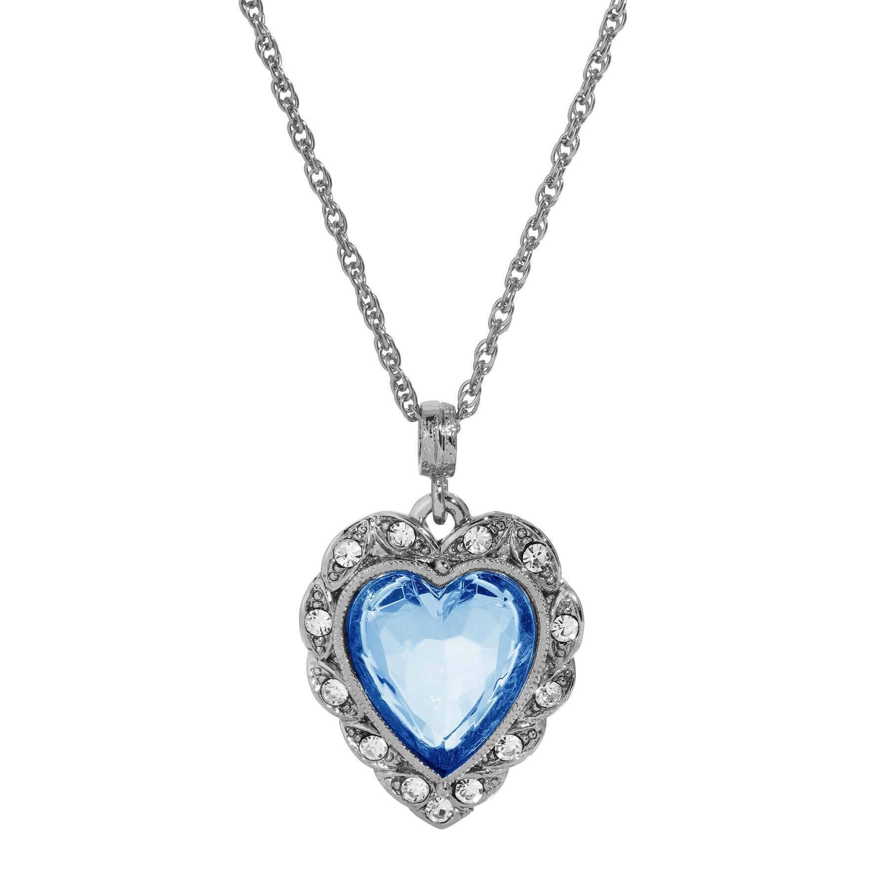 1928 Jewelry Crystal Heart & Stone Pendant Necklace 16"