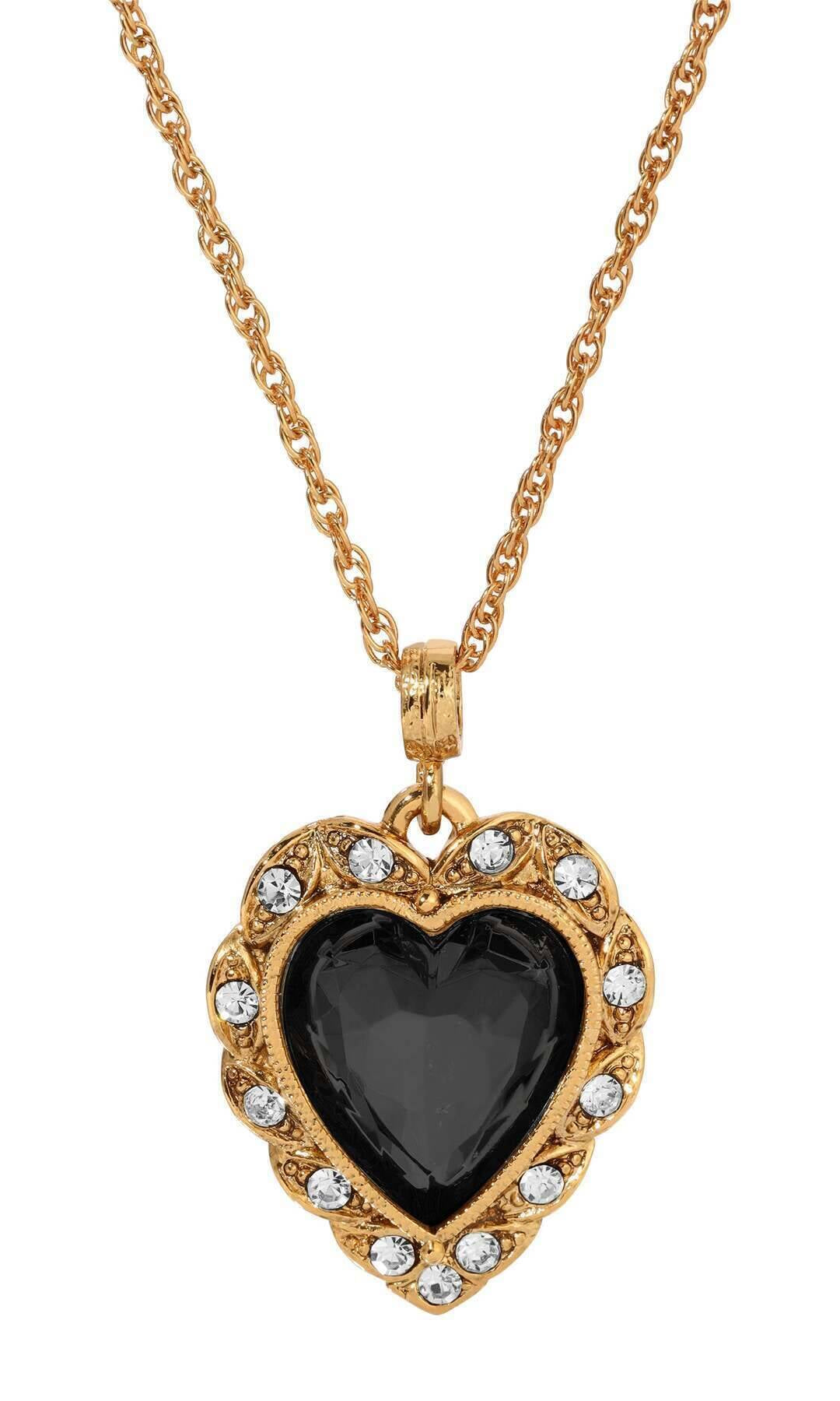 1928 Jewelry Crystal Heart & Stone Pendant Necklace 16"