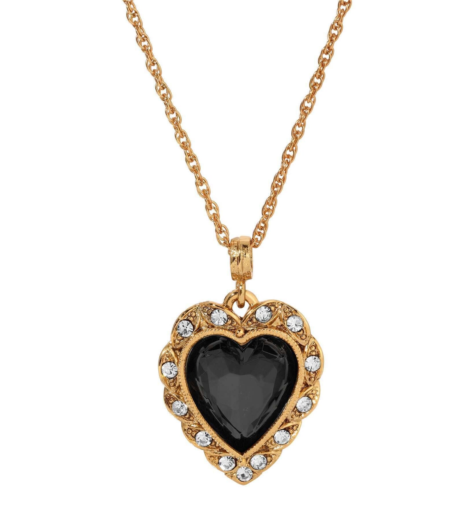 1928 Jewelry Crystal Heart & Stone Pendant Necklace 16"