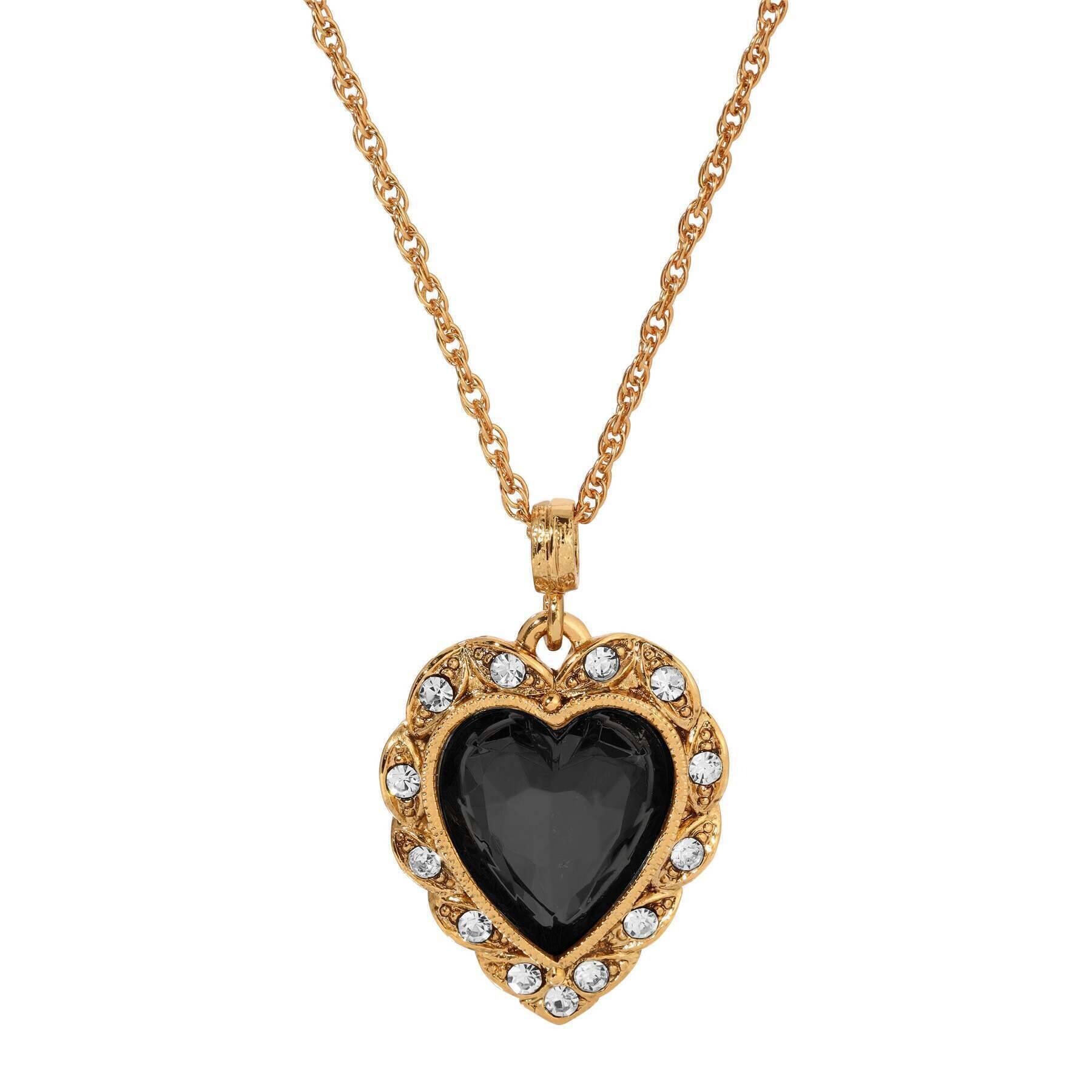 1928 Jewelry Crystal Heart & Stone Pendant Necklace 16"