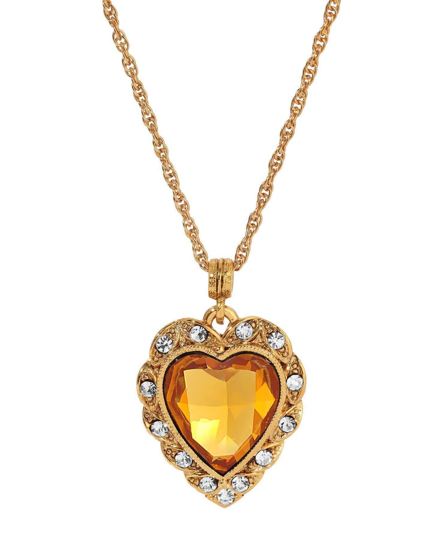 1928 Jewelry Crystal Heart & Stone Pendant Necklace 16"