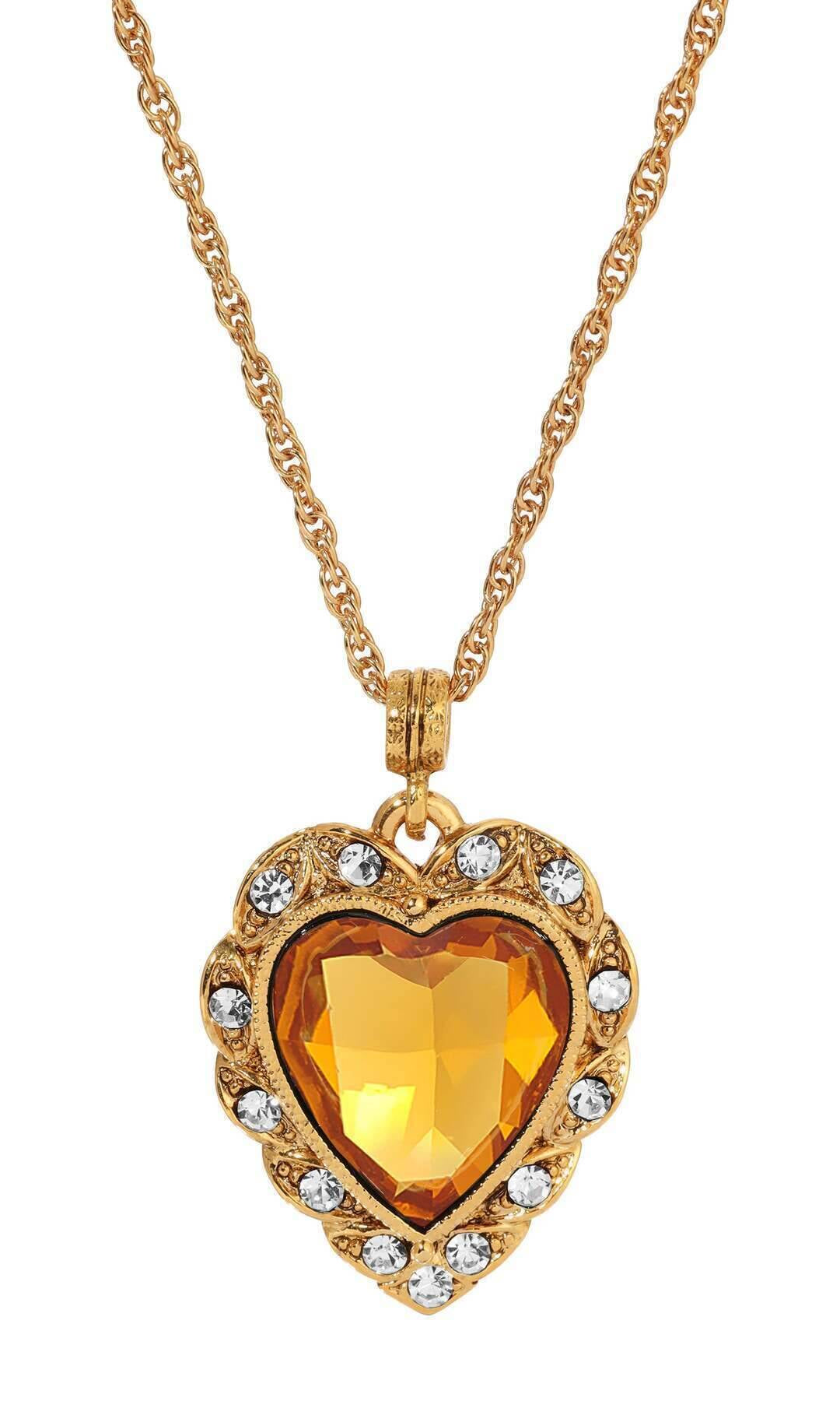 1928 Jewelry Crystal Heart & Stone Pendant Necklace 16"