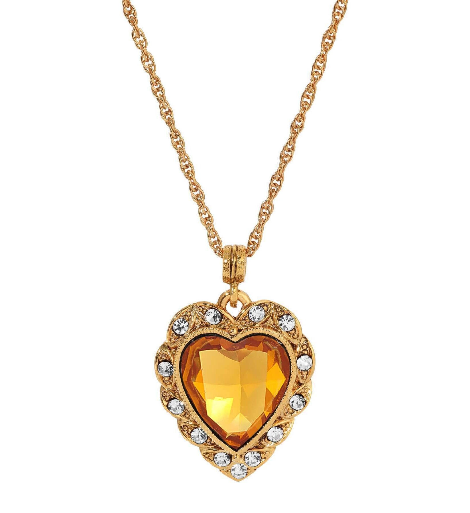 1928 Jewelry Crystal Heart & Stone Pendant Necklace 16"
