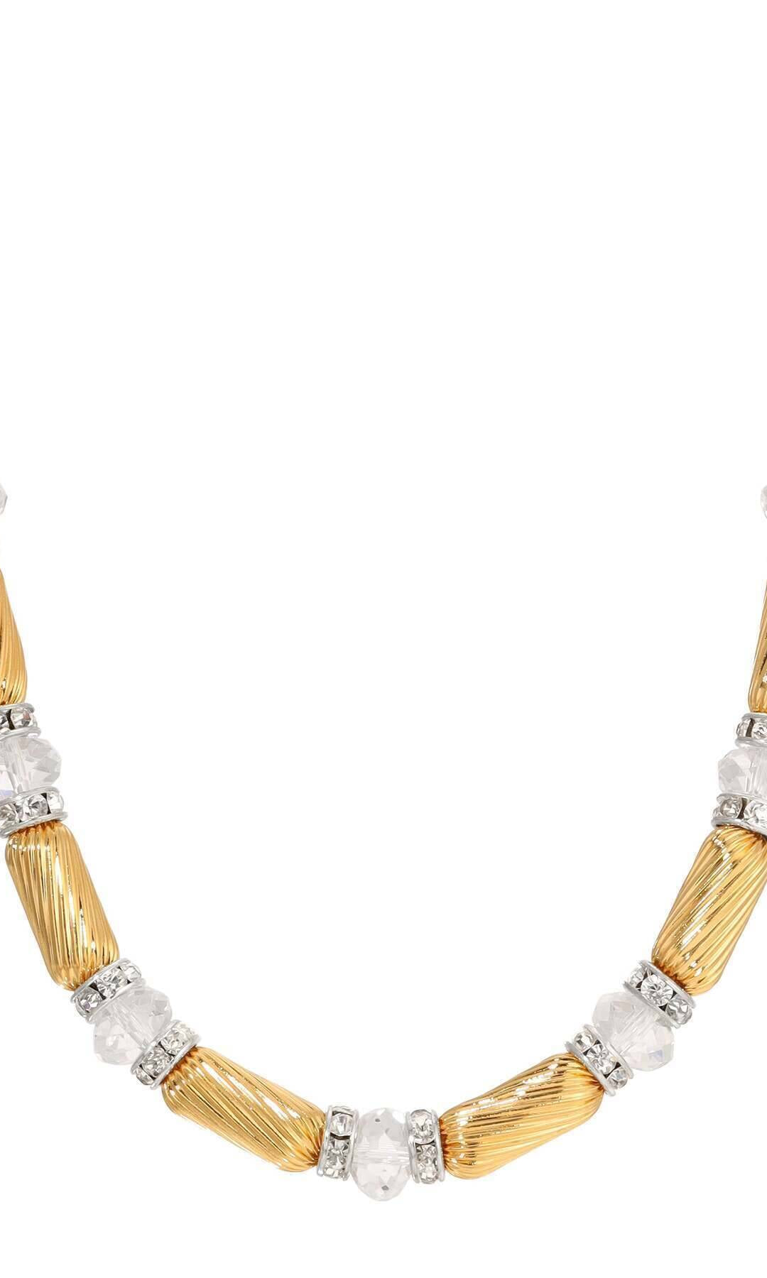 1928 Jewelry Whirlwind Gold & Glass Crystal Bead Necklace 16" + 3" Extender