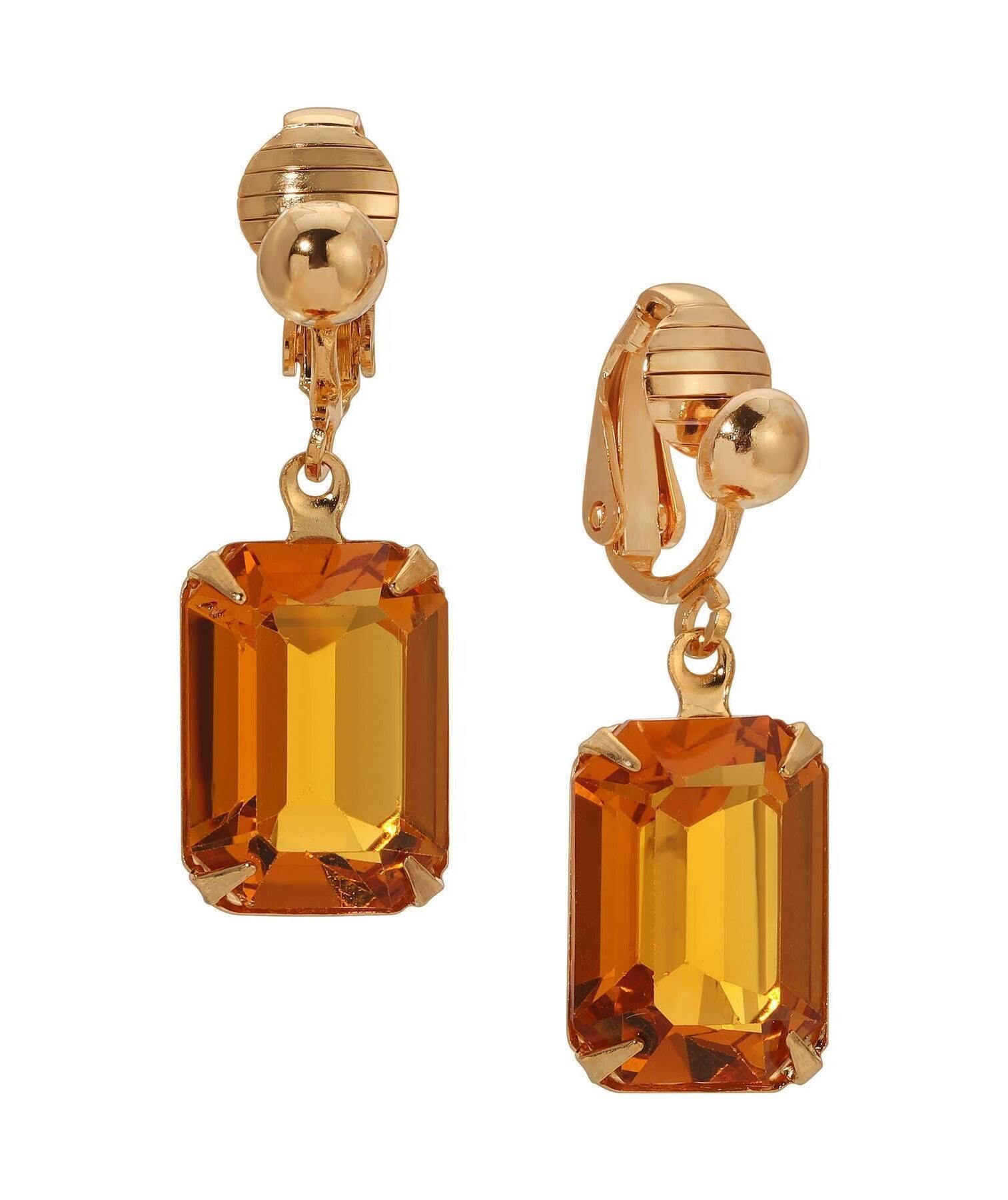 1928 Jewelry Golden Elegance Topaz Austrian Crystal Clip On Earrings