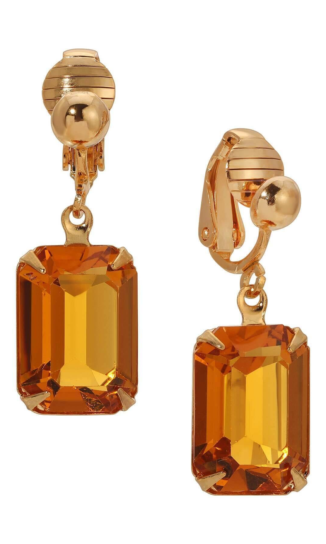 1928 Jewelry Golden Elegance Topaz Austrian Crystal Clip On Earrings