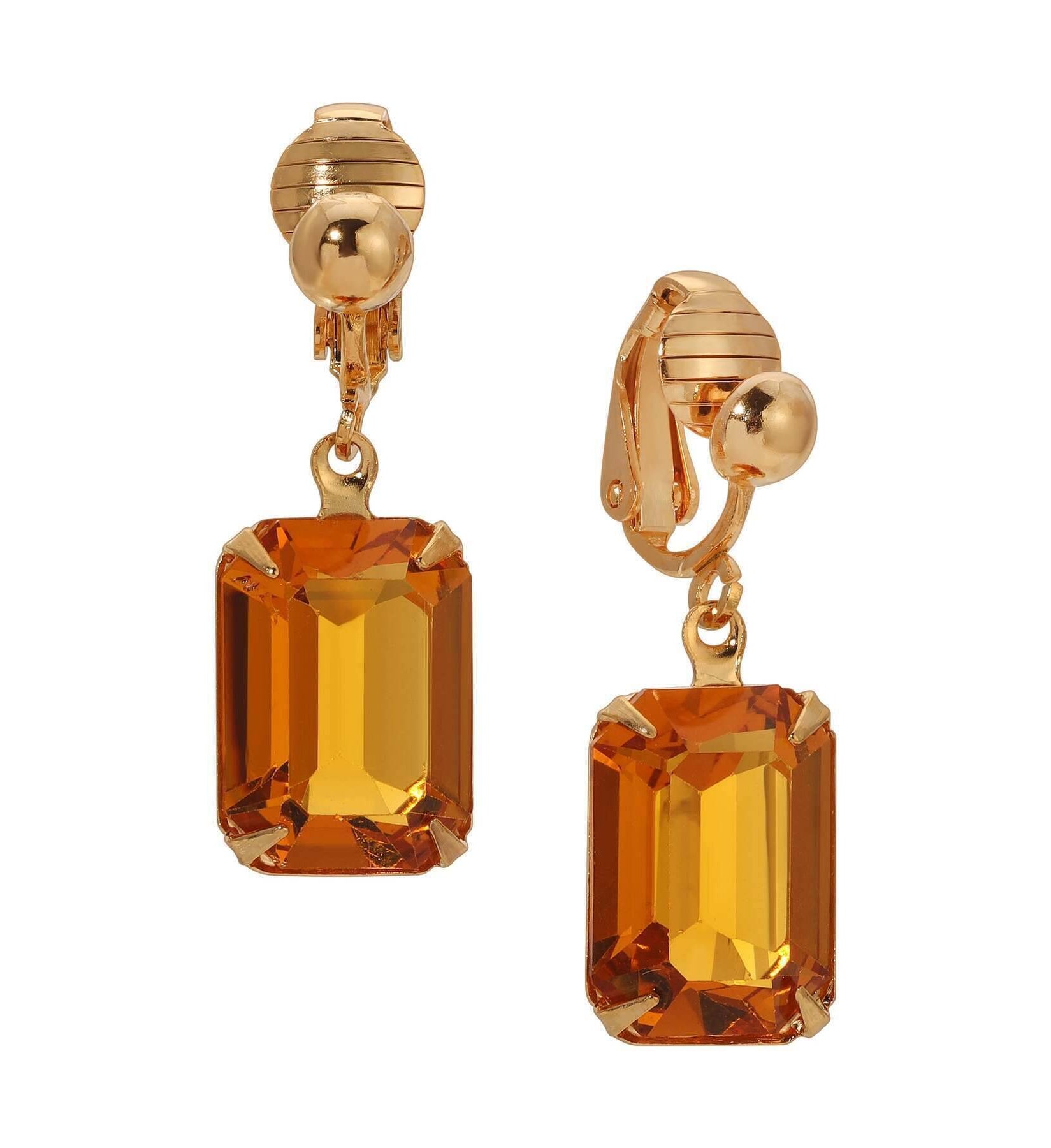 1928 Jewelry Golden Elegance Topaz Austrian Crystal Clip On Earrings