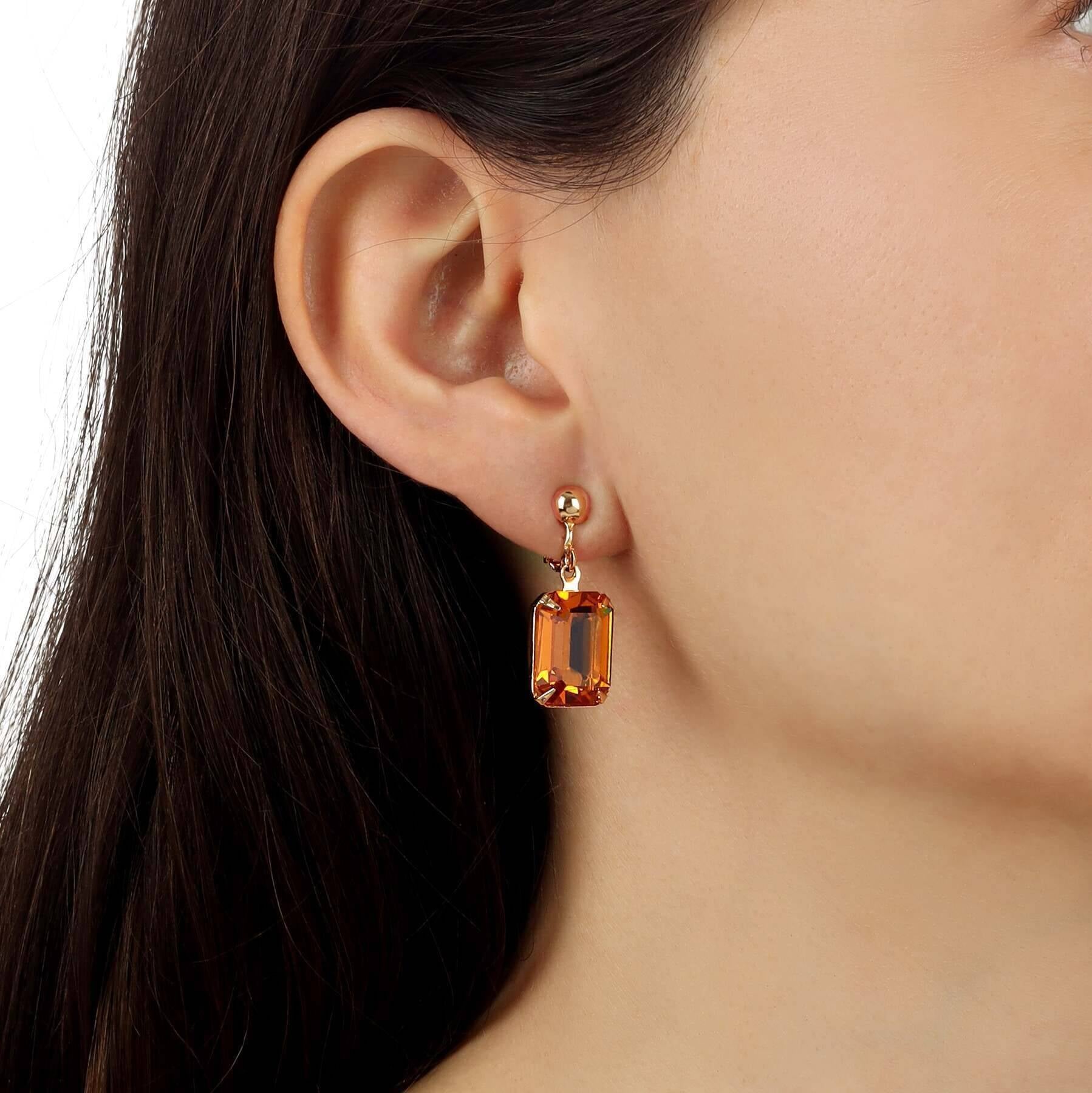 1928 Jewelry Golden Elegance Topaz Austrian Crystal Clip On Earrings