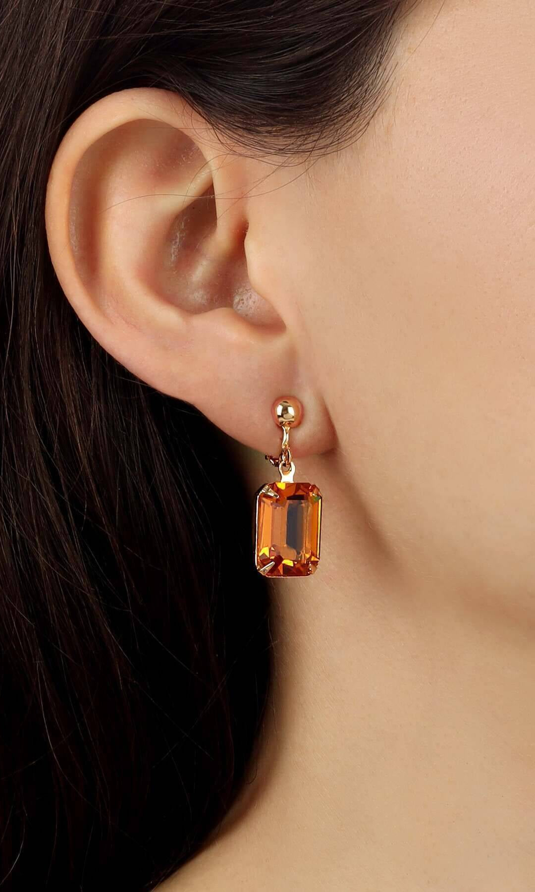 1928 Jewelry Golden Elegance Topaz Austrian Crystal Clip On Earrings