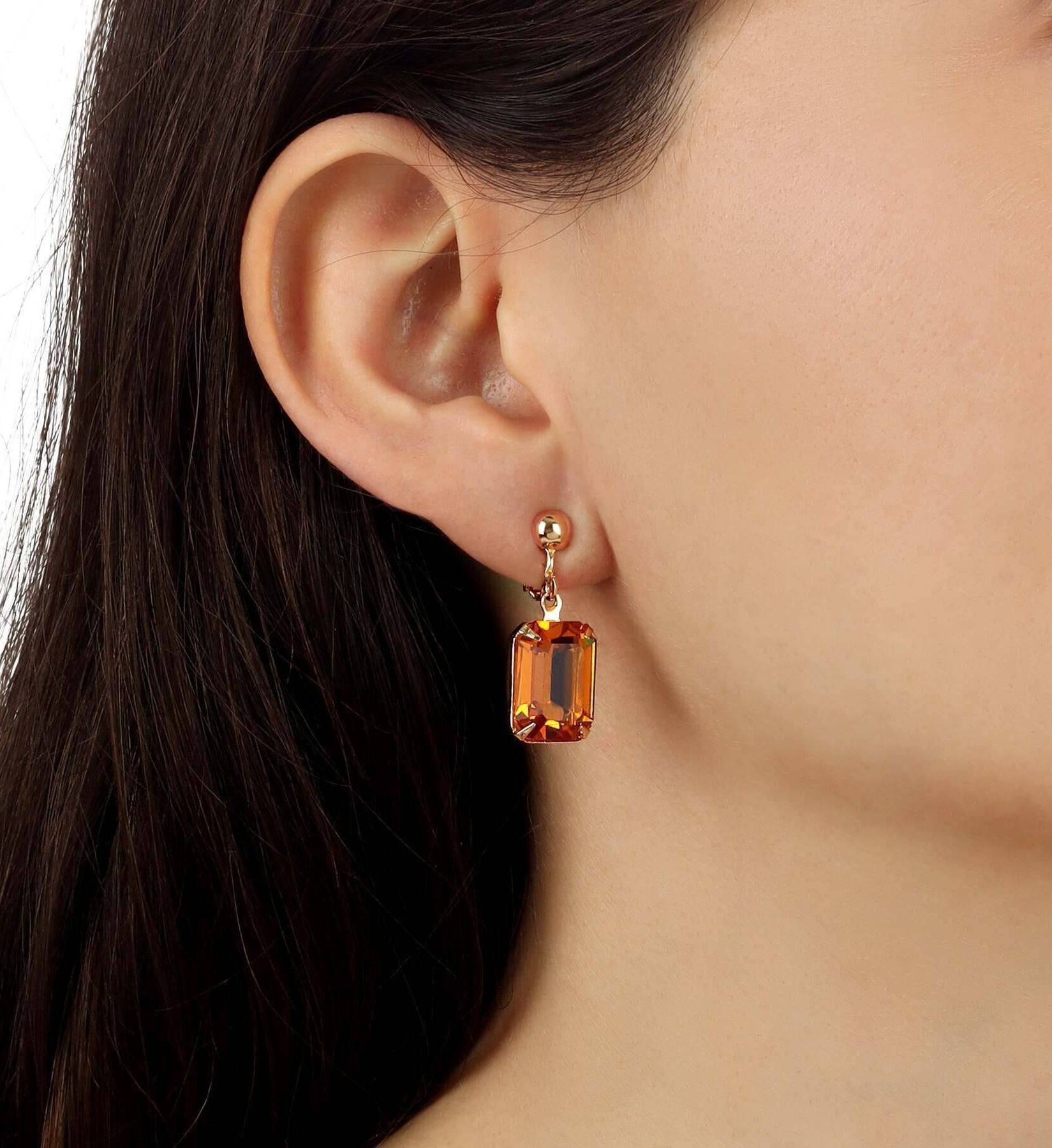 1928 Jewelry Golden Elegance Topaz Austrian Crystal Clip On Earrings