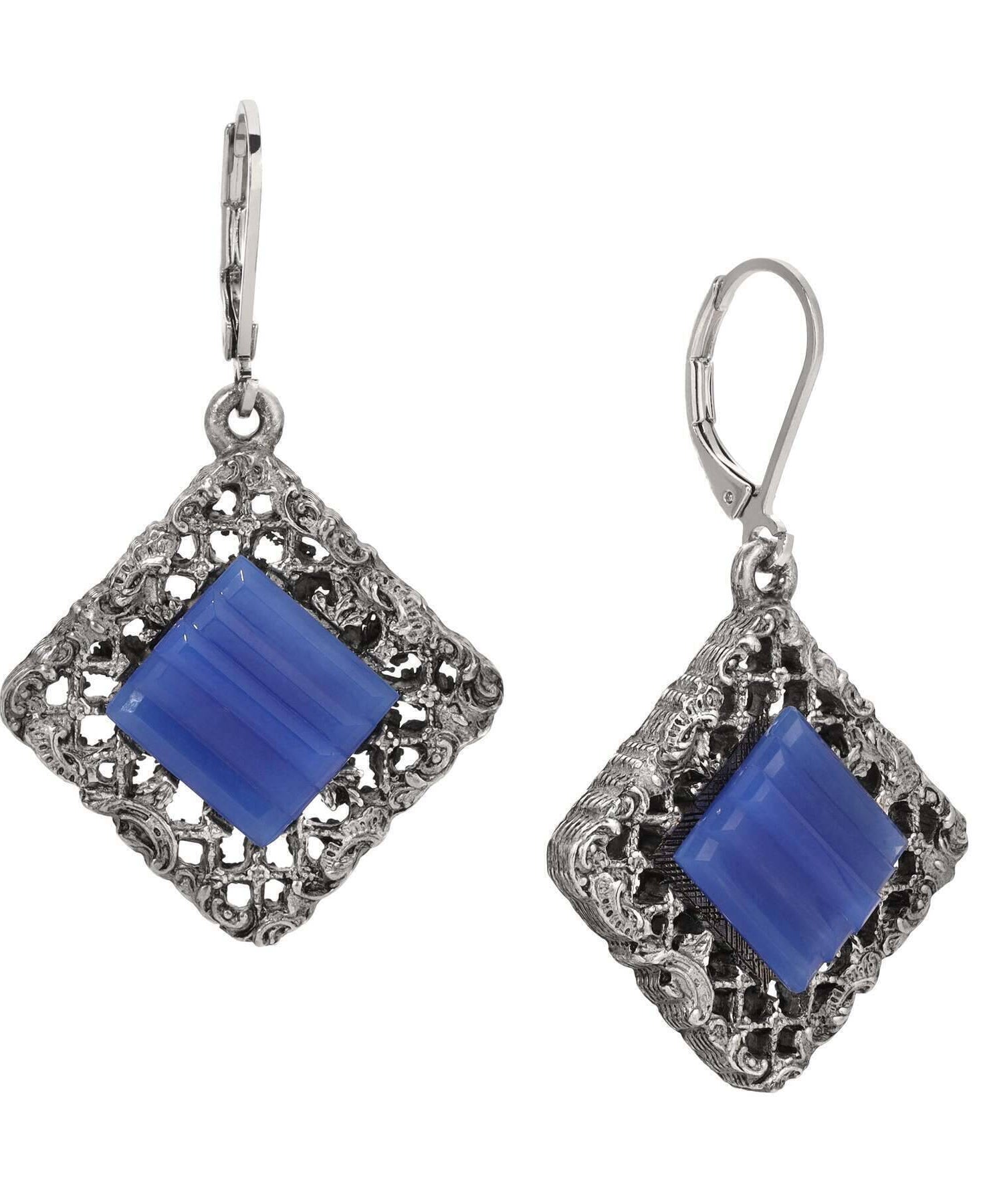 1928 Jewelry Belladonna Textured Ridged Glass Stone Filigree Drop Earrings