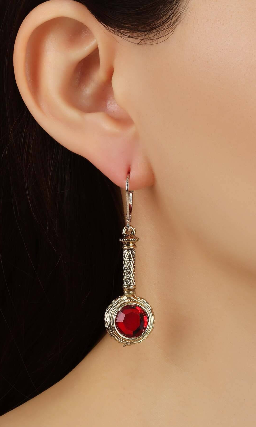 1928 Jewelry Round Austrian Crystal Magnifying Glass Shaped Drop Earrings