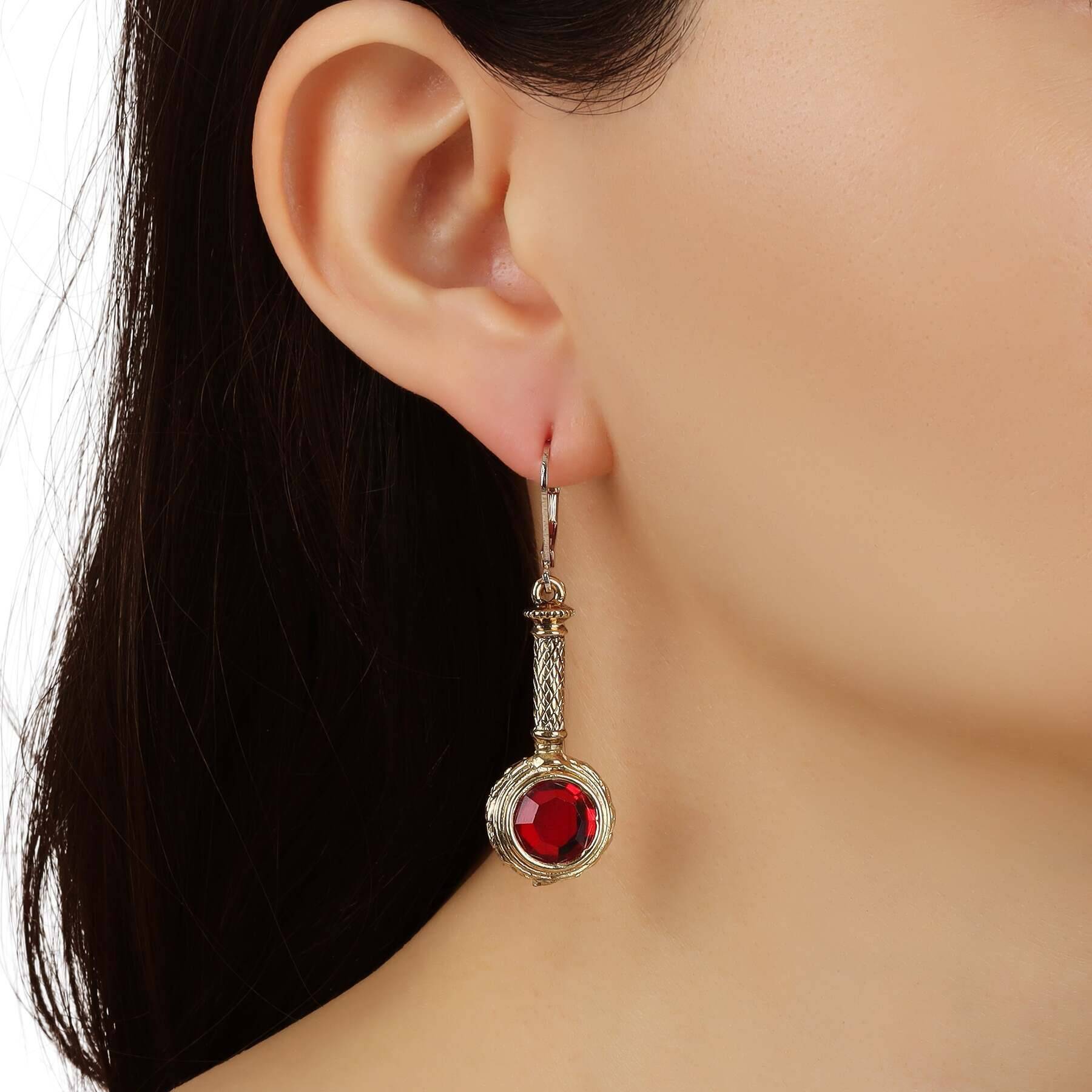 1928 Jewelry Round Austrian Crystal Magnifying Glass Shaped Drop Earrings