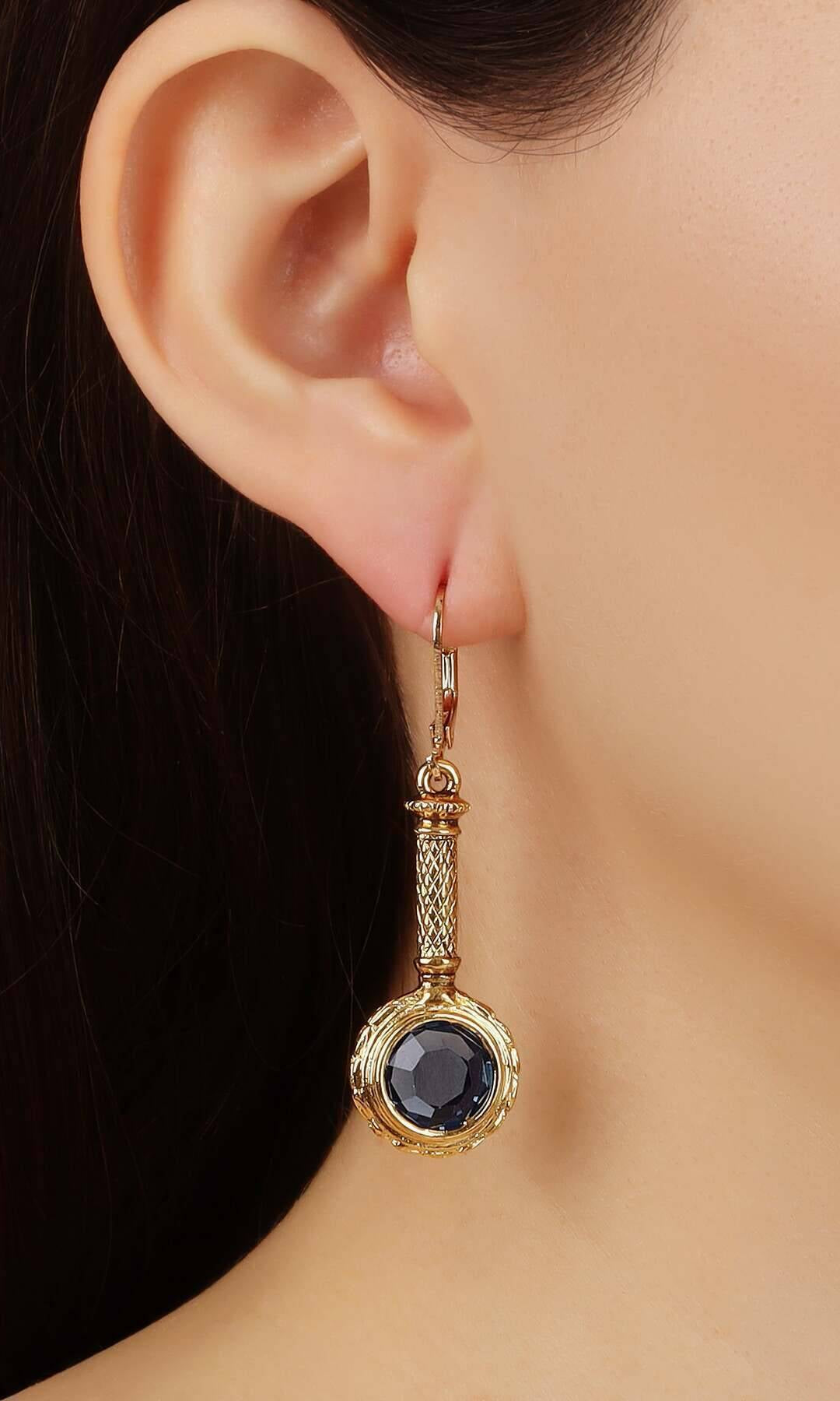 1928 Jewelry Round Austrian Crystal Magnifying Glass Shaped Drop Earrings