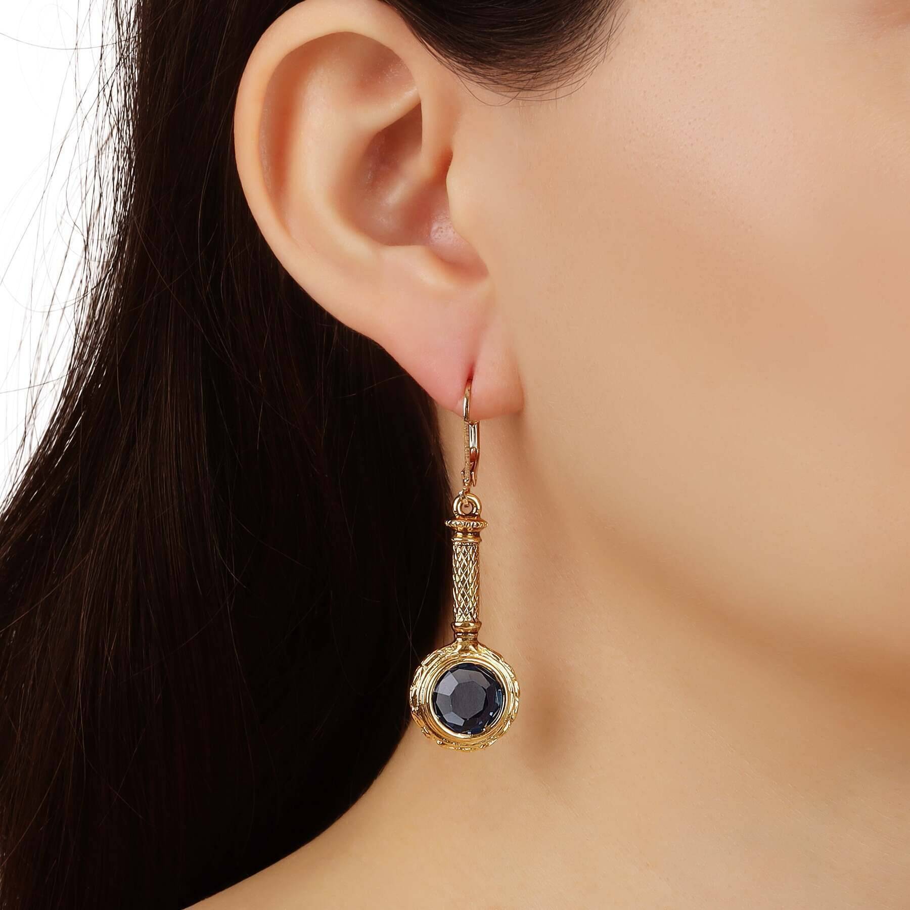 1928 Jewelry Round Austrian Crystal Magnifying Glass Shaped Drop Earrings