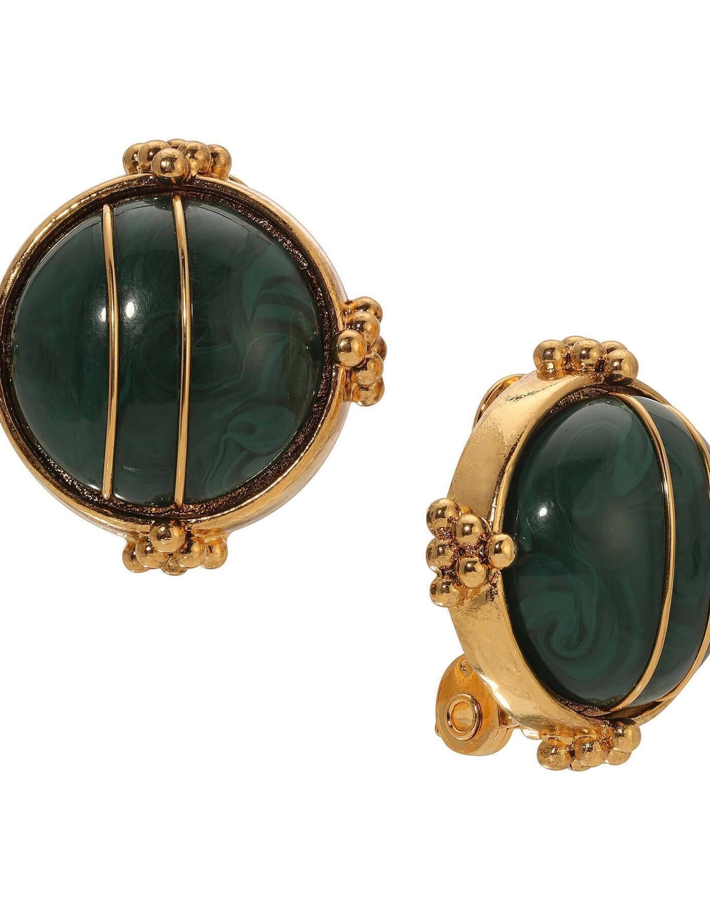 1928 Jewelry Deco Round Wired Stone Clip On Earrings