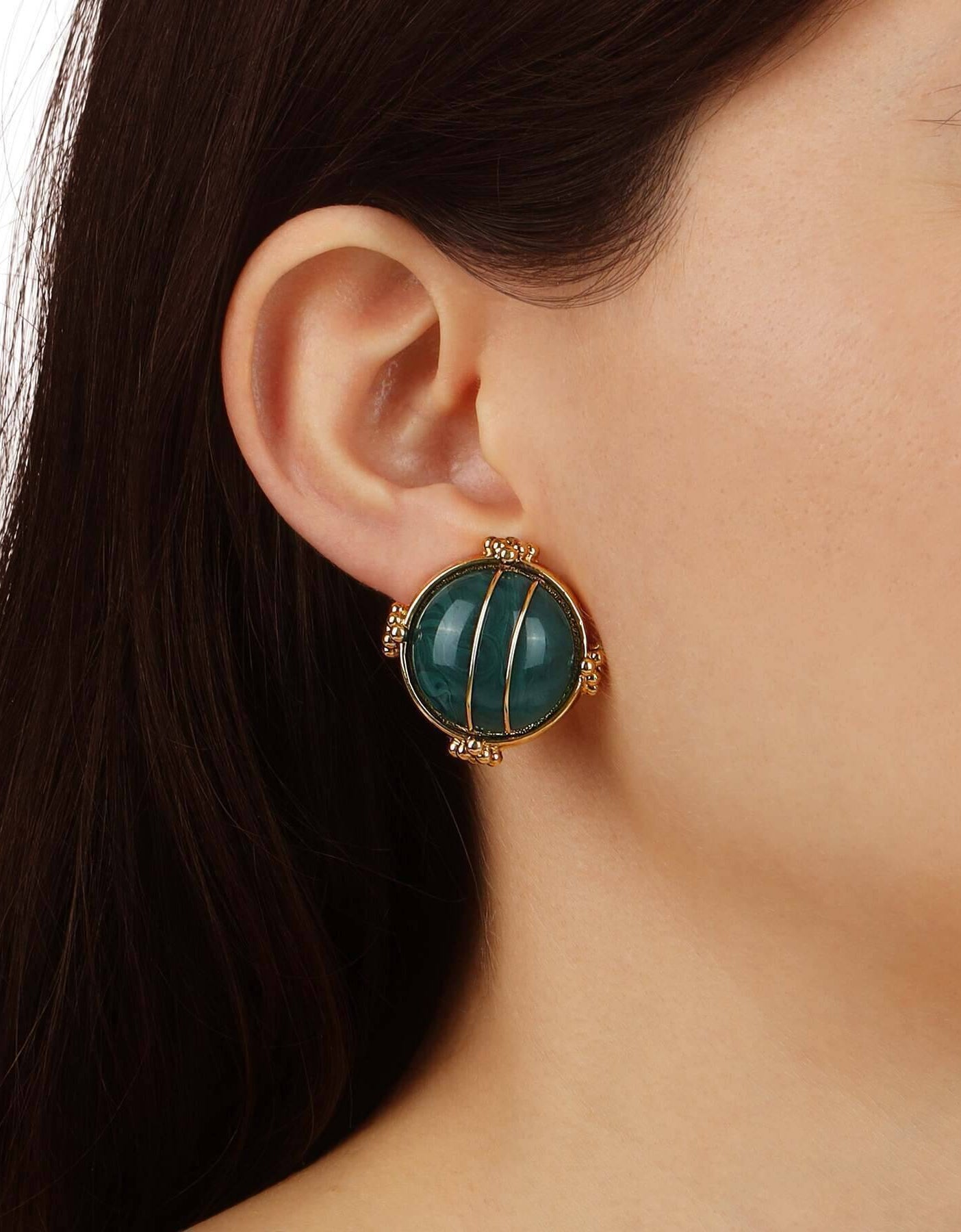 1928 Jewelry Deco Round Wired Stone Clip On Earrings