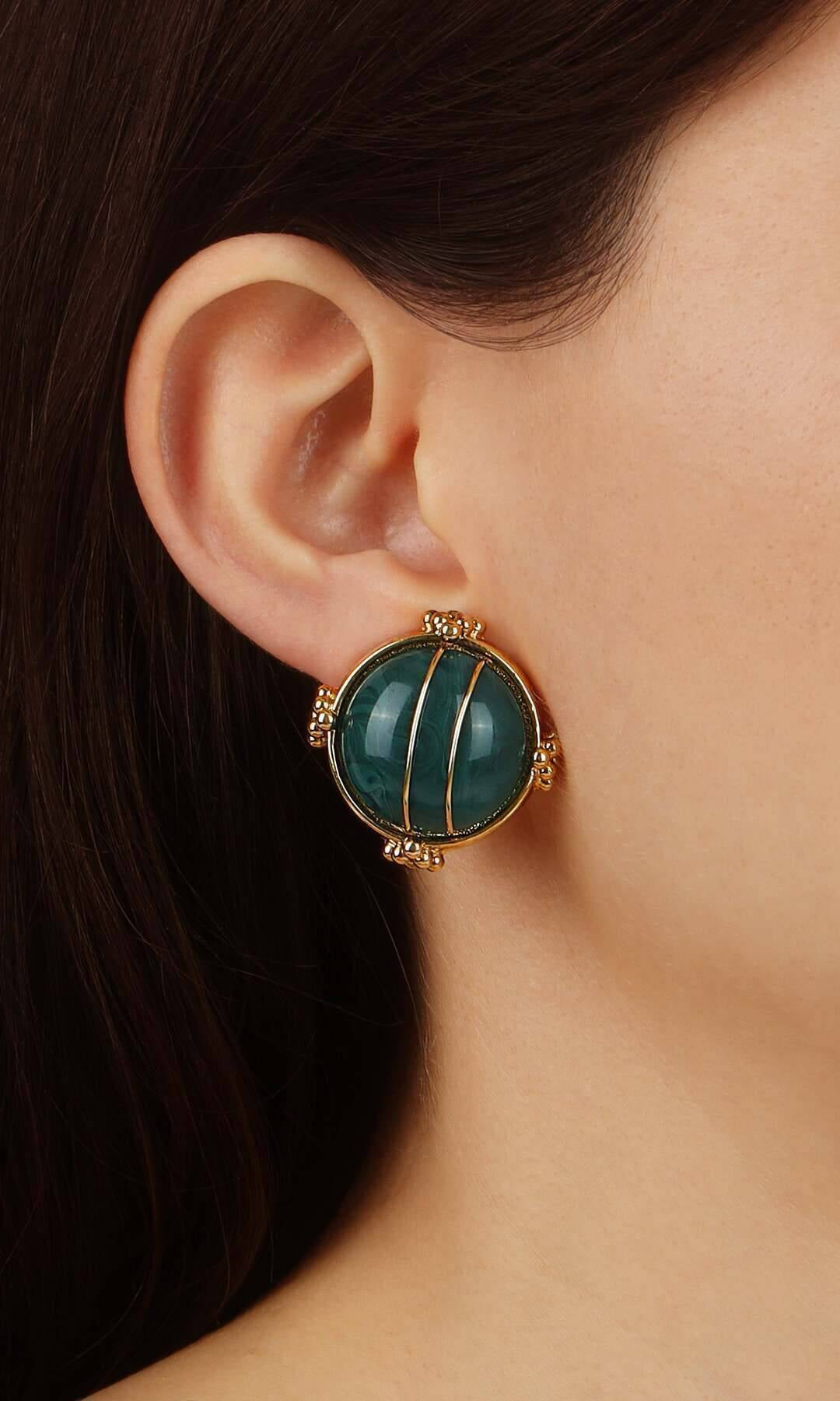 1928 Jewelry Deco Round Wired Stone Clip On Earrings