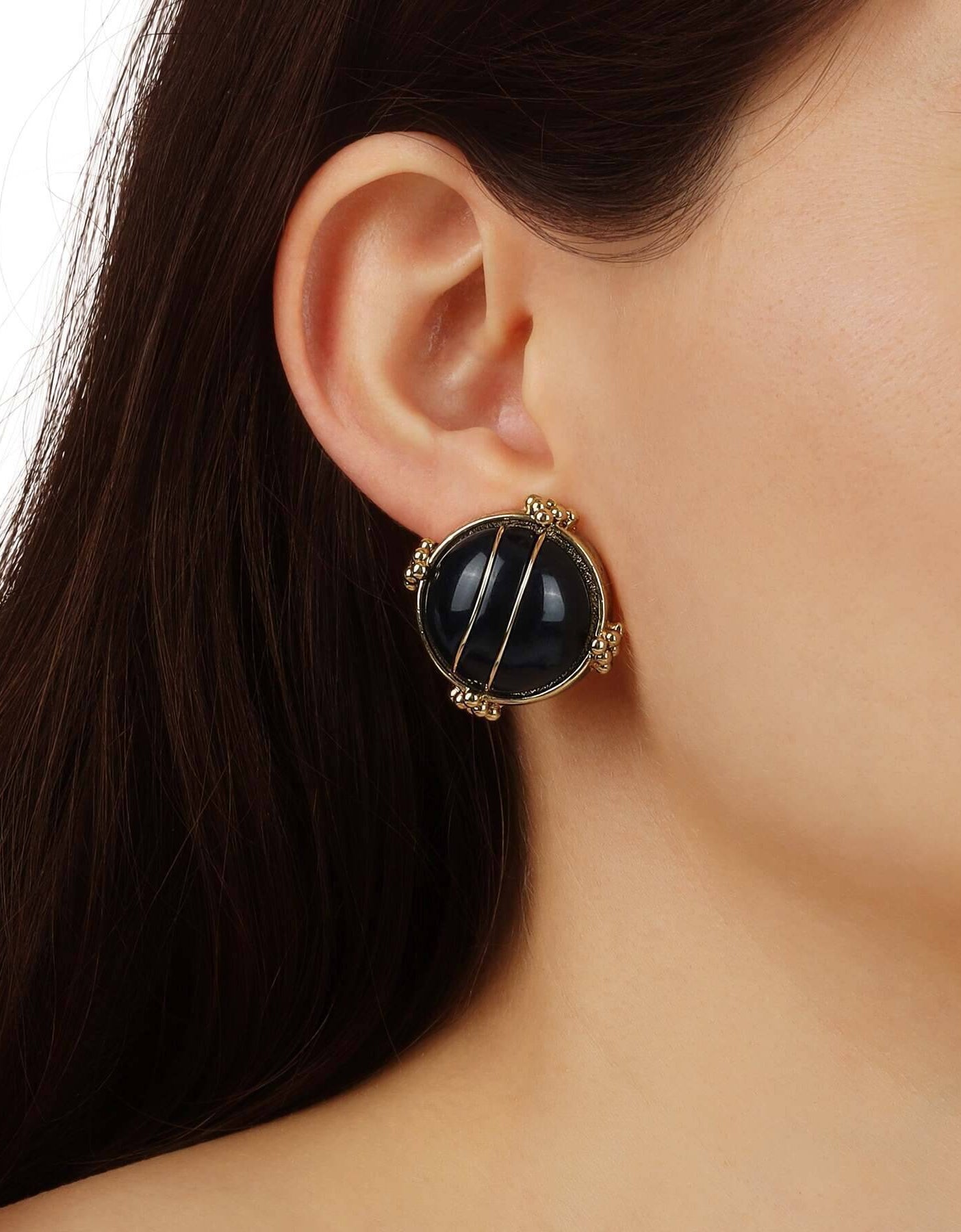 1928 Jewelry Deco Round Wired Stone Clip On Earrings