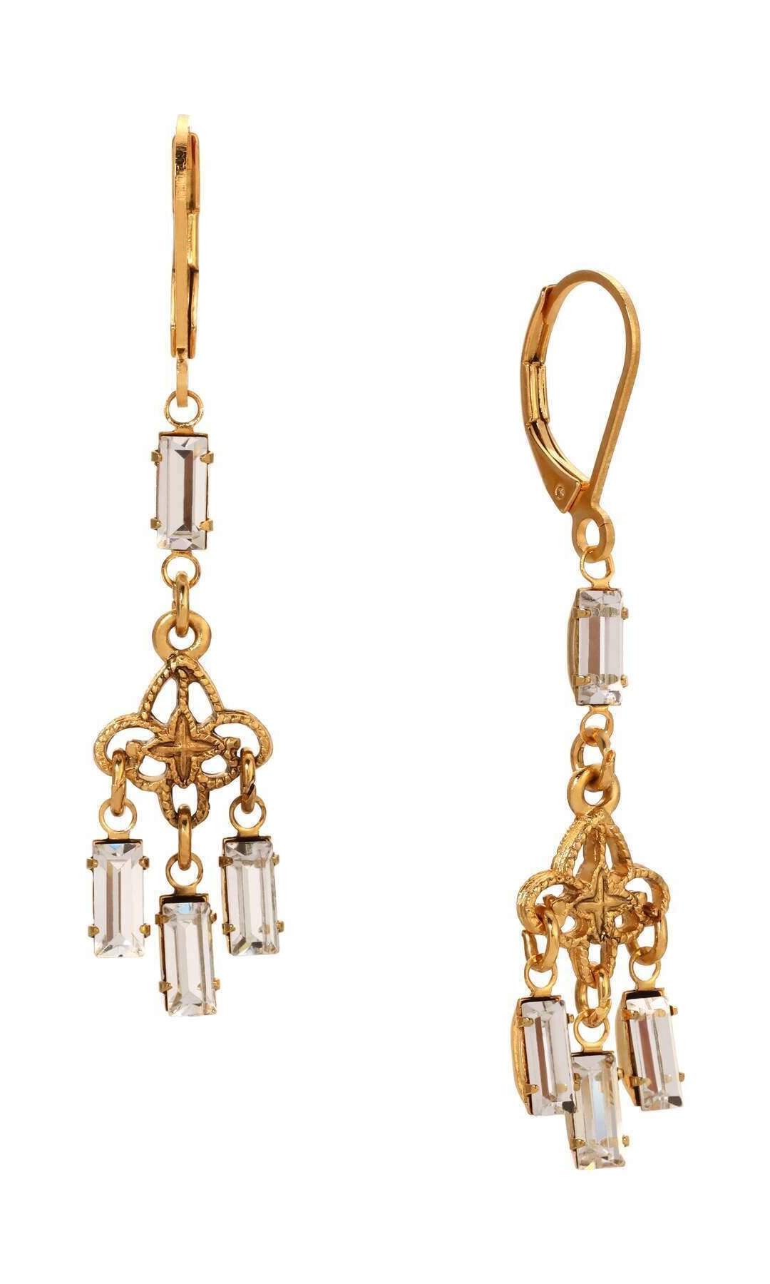 1928 Jewelry Baguette Glass Crystal Stone Dangling Earrings