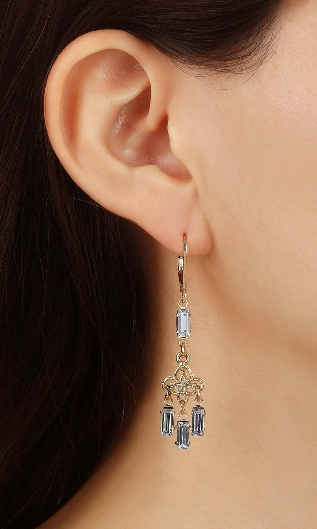1928 Jewelry Baguette Glass Crystal Stone Dangling Earrings