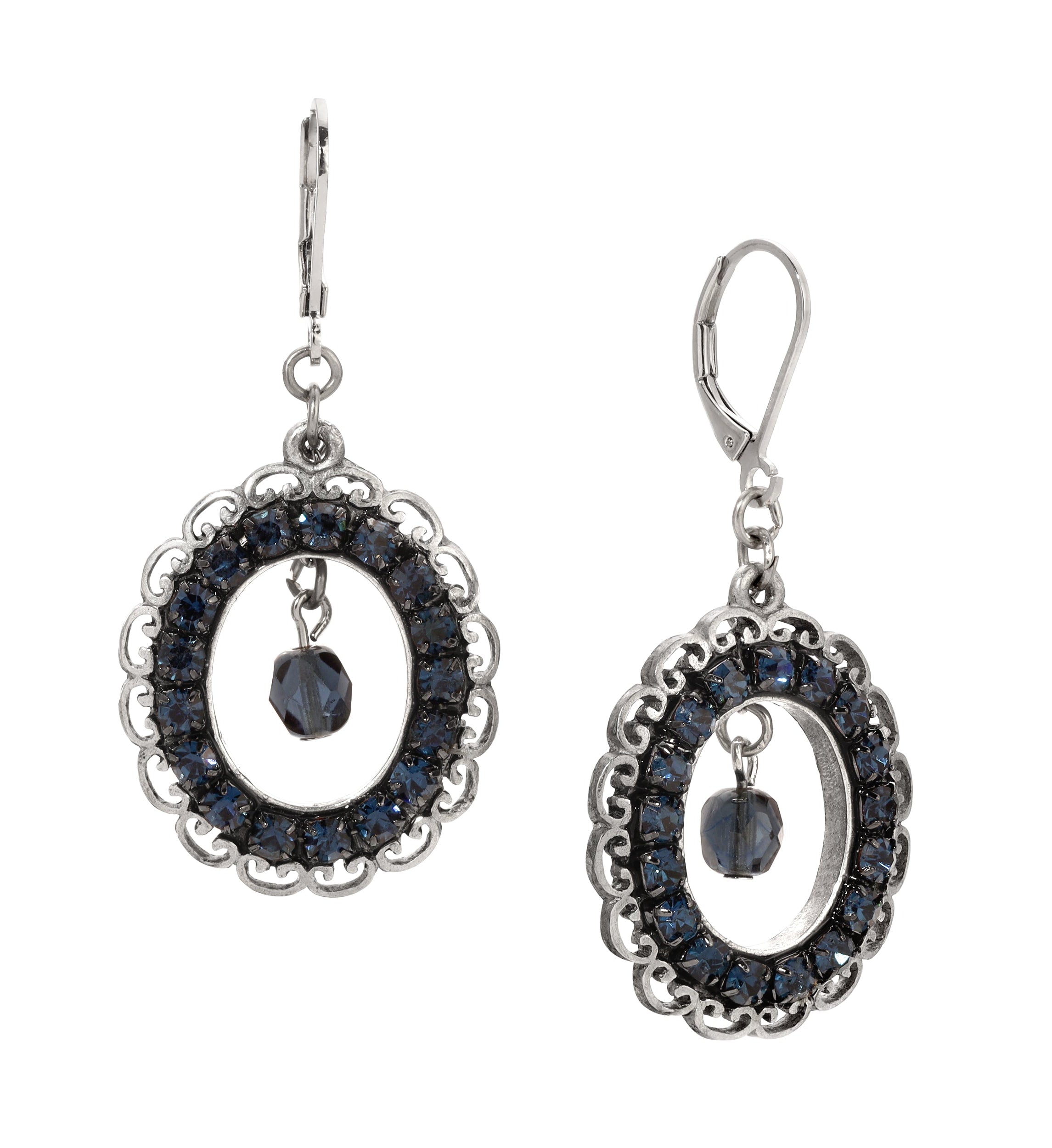1928 Jewelry Montana Blue Fire Polished Crystal Dangling Earrings