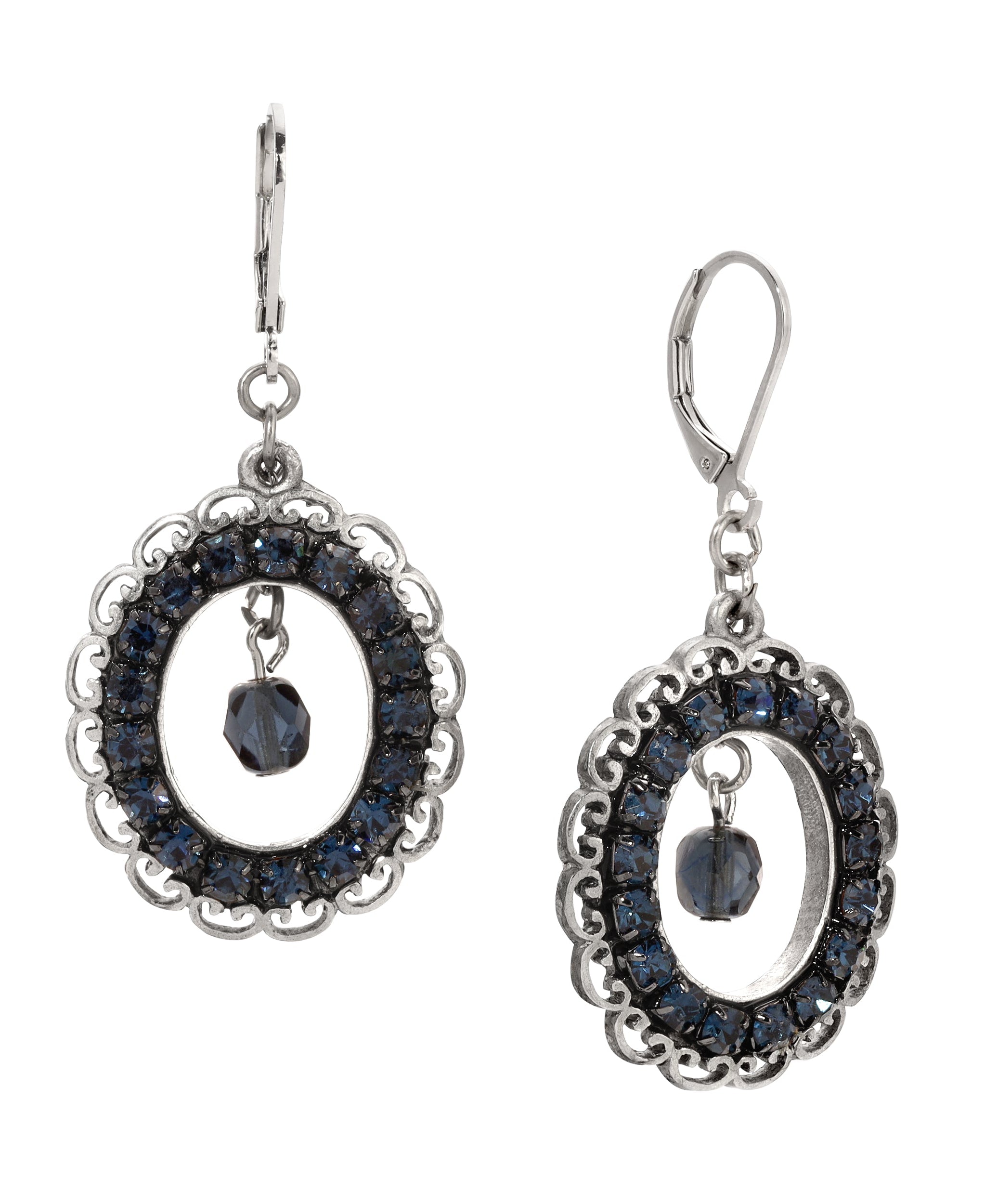 1928 Jewelry Montana Blue Fire Polished Crystal Dangling Earrings