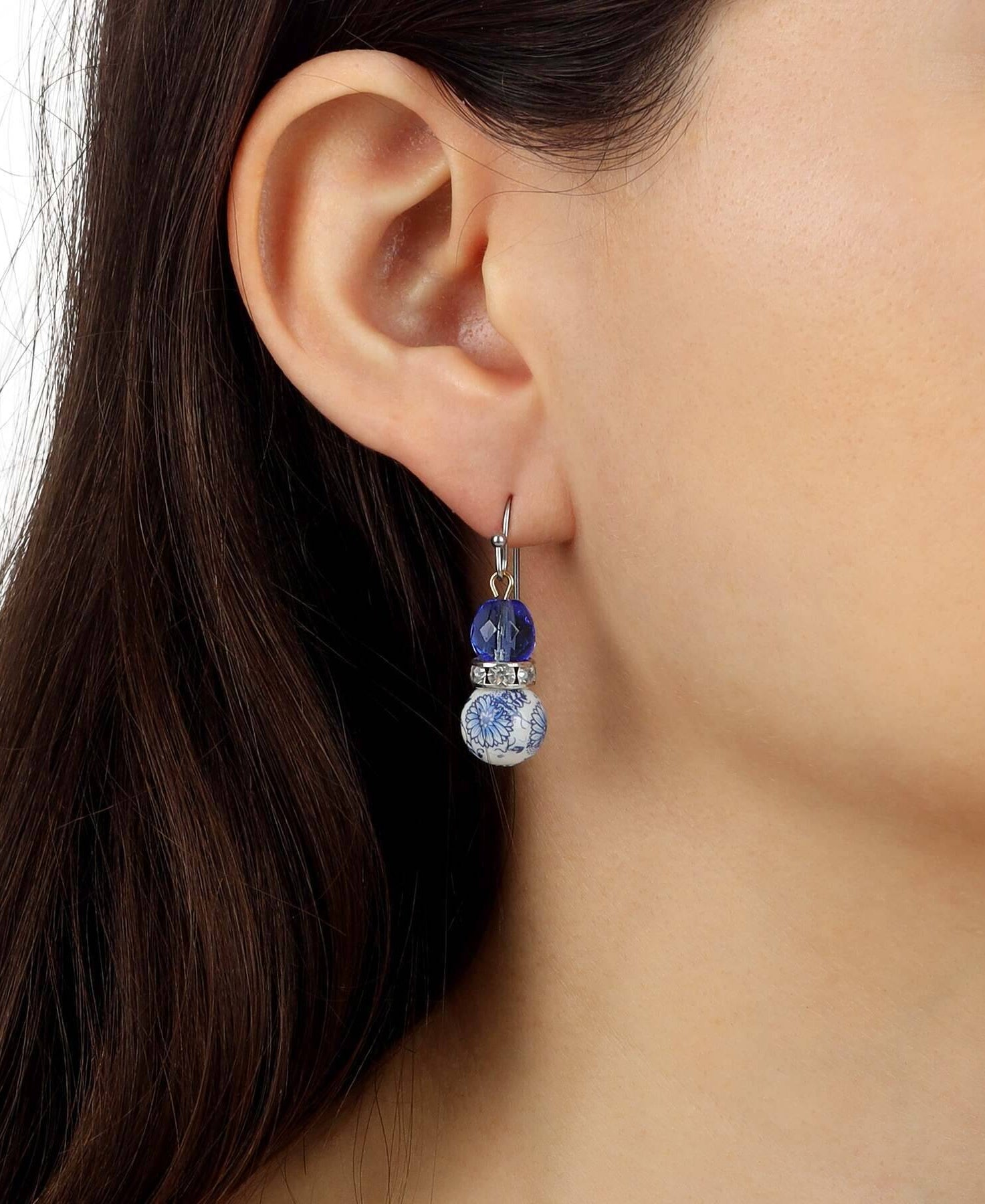1928 Jewelry Blue Willow Sapphire Blue Glass Crystal Drop Earrings