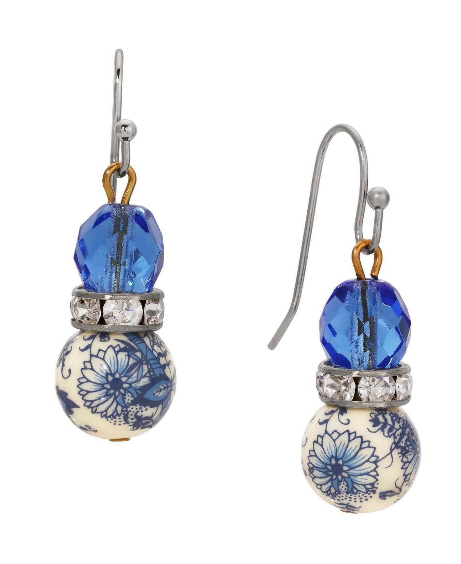 1928 Jewelry Blue Willow Sapphire Blue Glass Crystal Drop Earrings