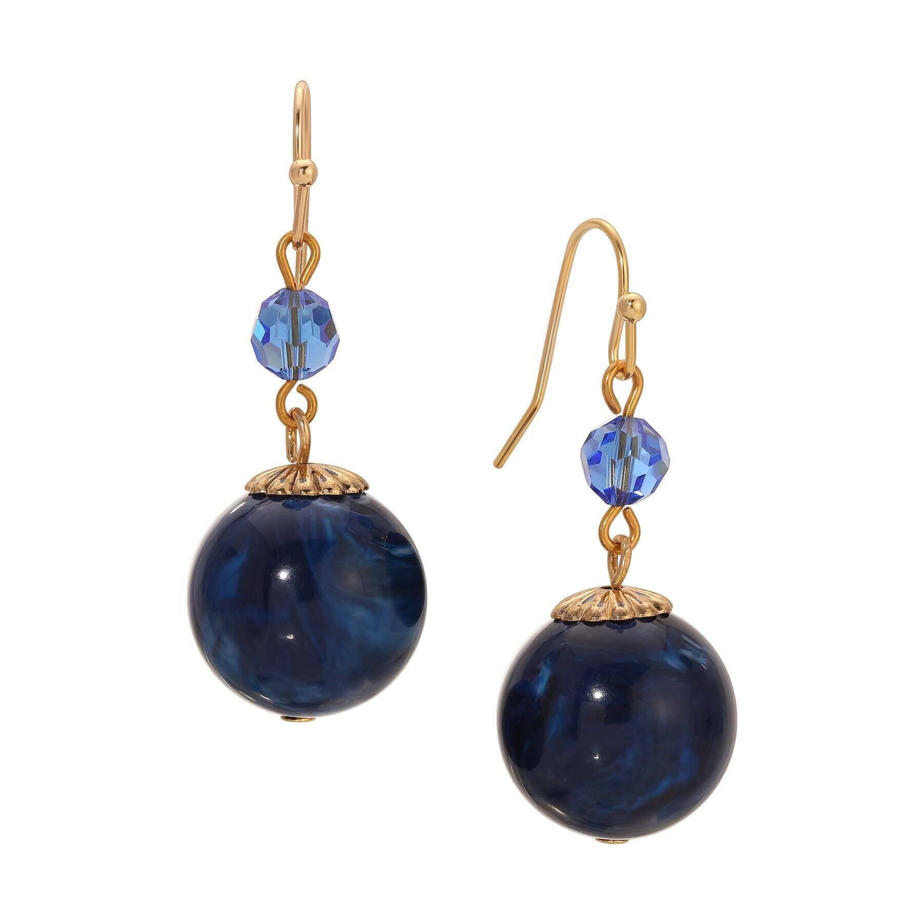 1928 Jewelry Twilight Blue Crystal And Bead Drop Earrings