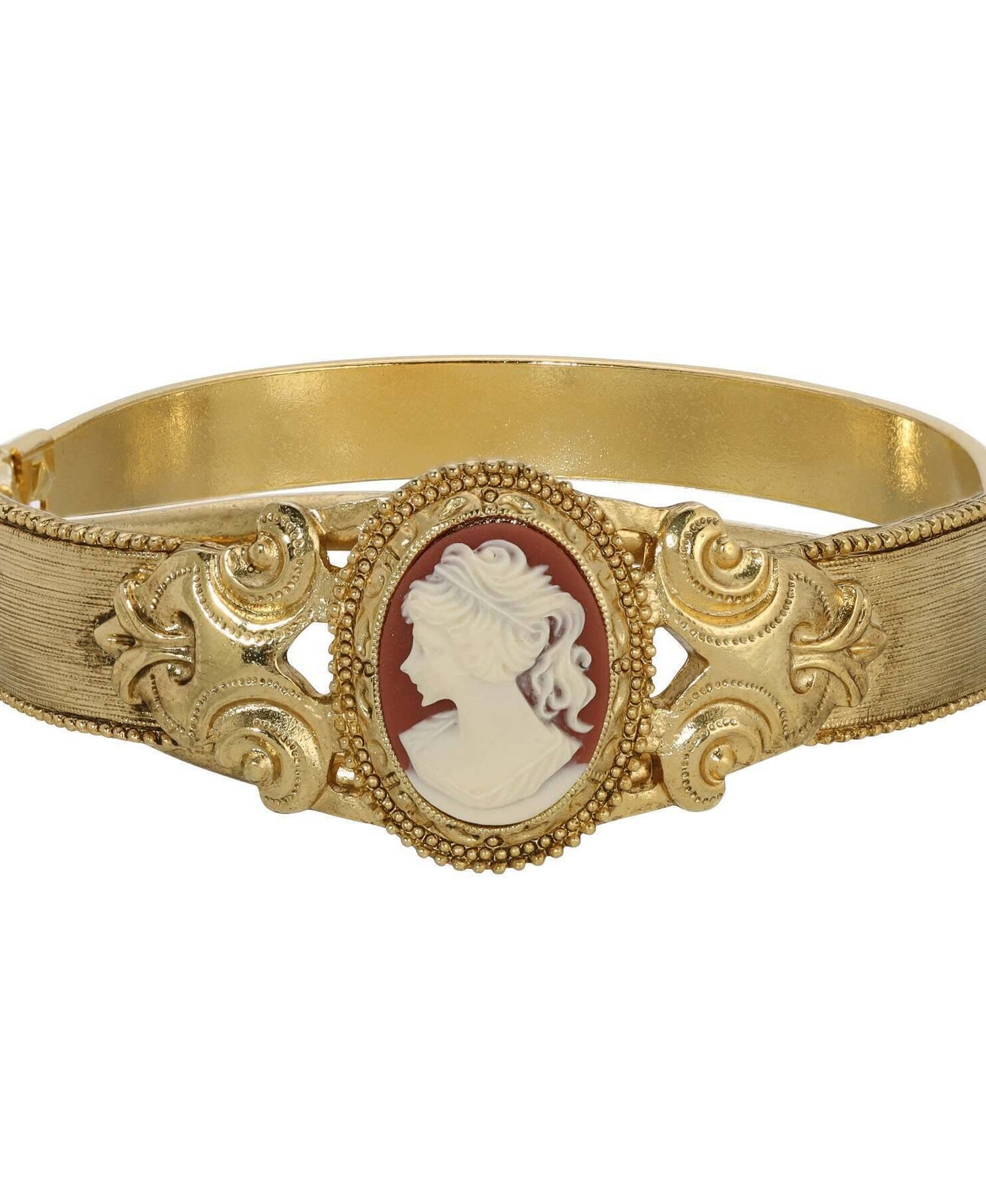 1928 Jewelry Carnelian Red Oval Cameo Hinge Bracelet