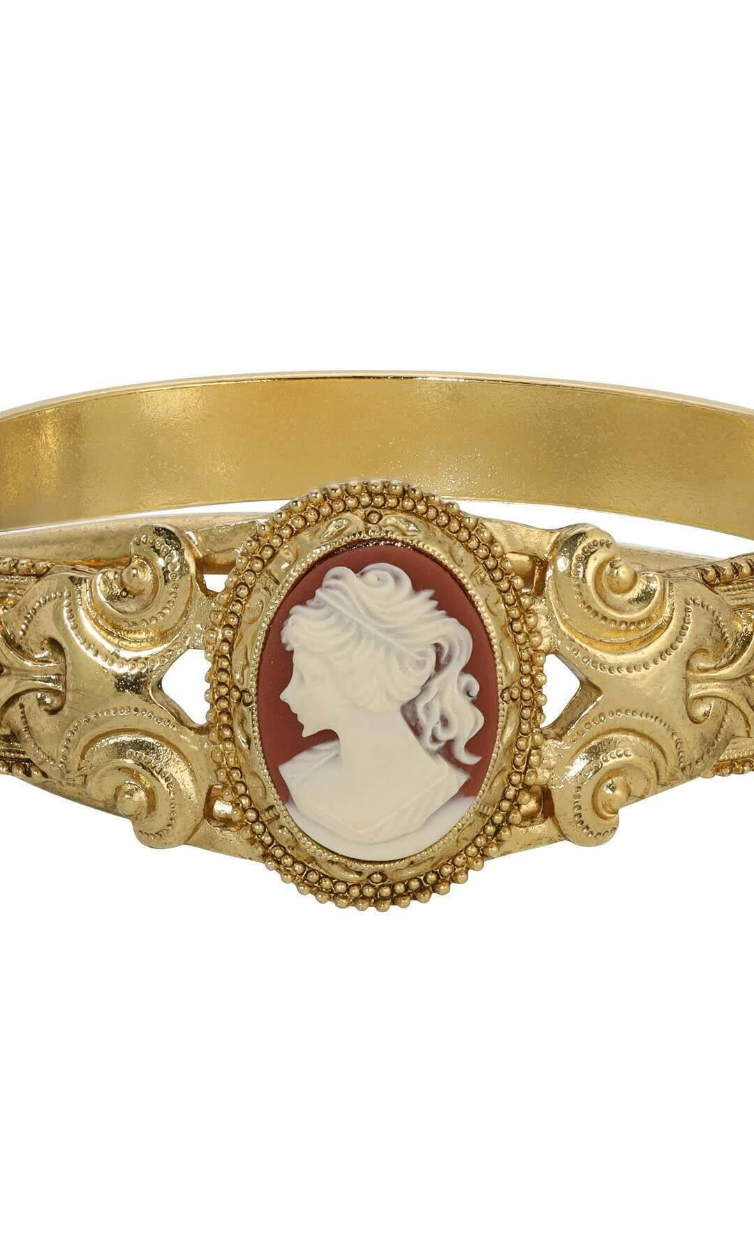 1928 Jewelry Carnelian Red Oval Cameo Hinge Bracelet