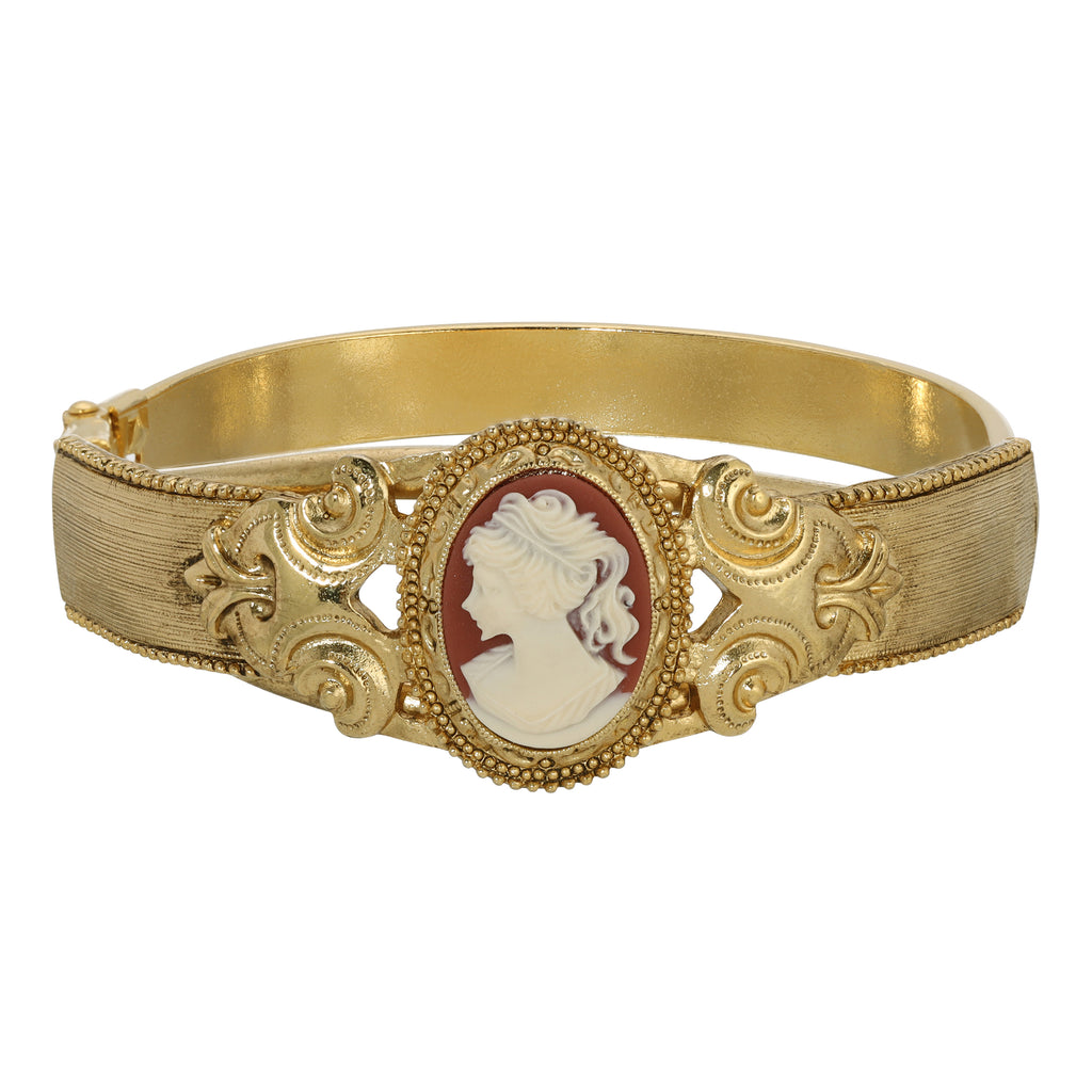 1928 Jewelry Carnelian Red Oval Cameo Hinge Bracelet