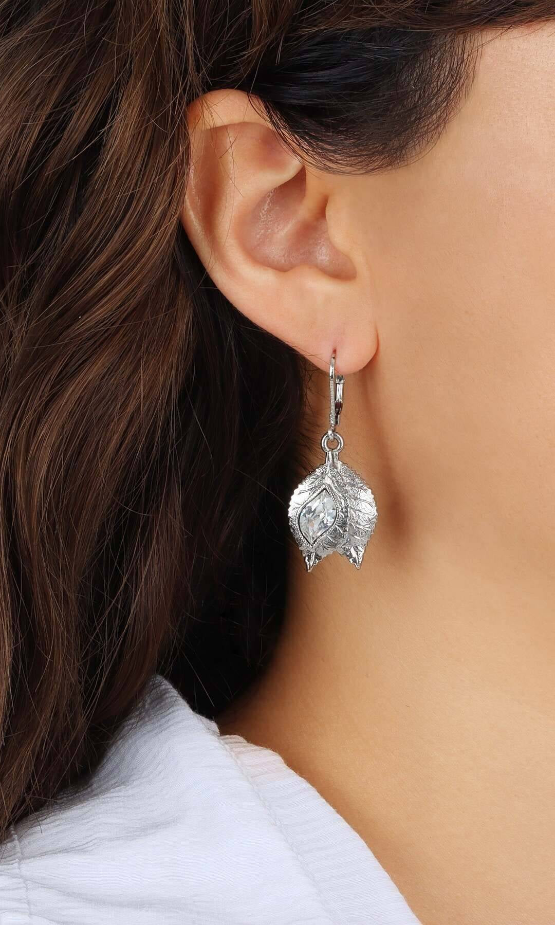 1928 Jewelry Autumn Leaves Austrian Crystal Drop Earrings