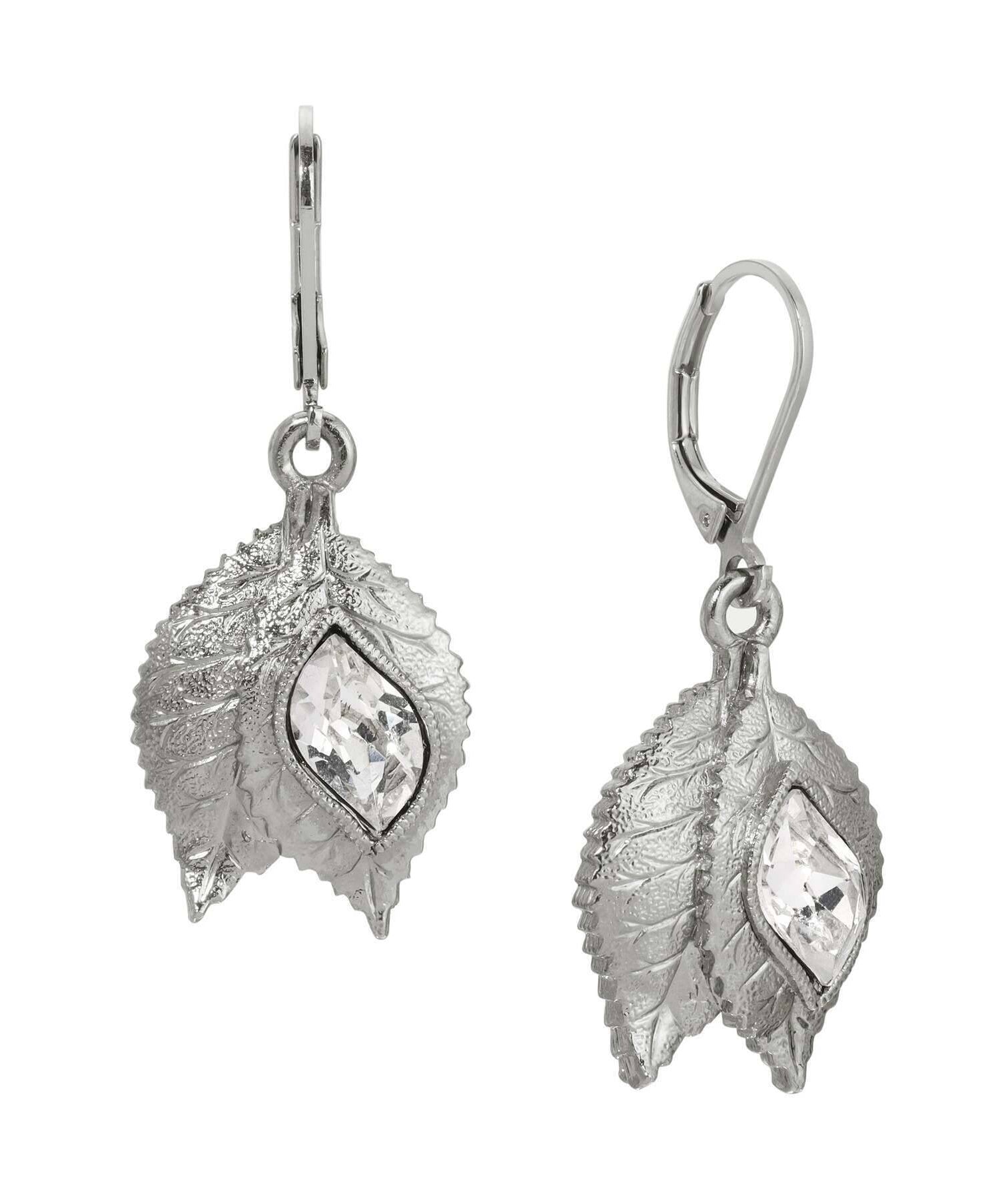 1928 Jewelry Autumn Leaves Austrian Crystal Drop Earrings