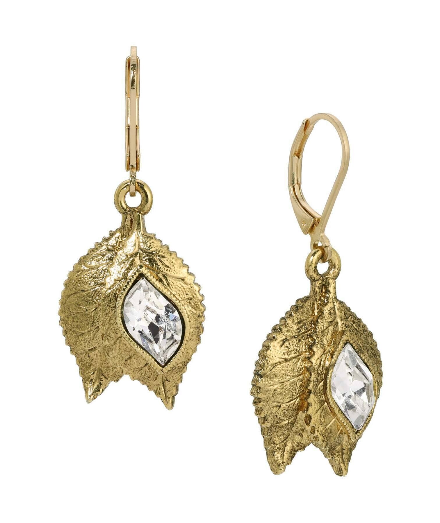 1928 Jewelry Autumn Leaves Austrian Crystal Drop Earrings
