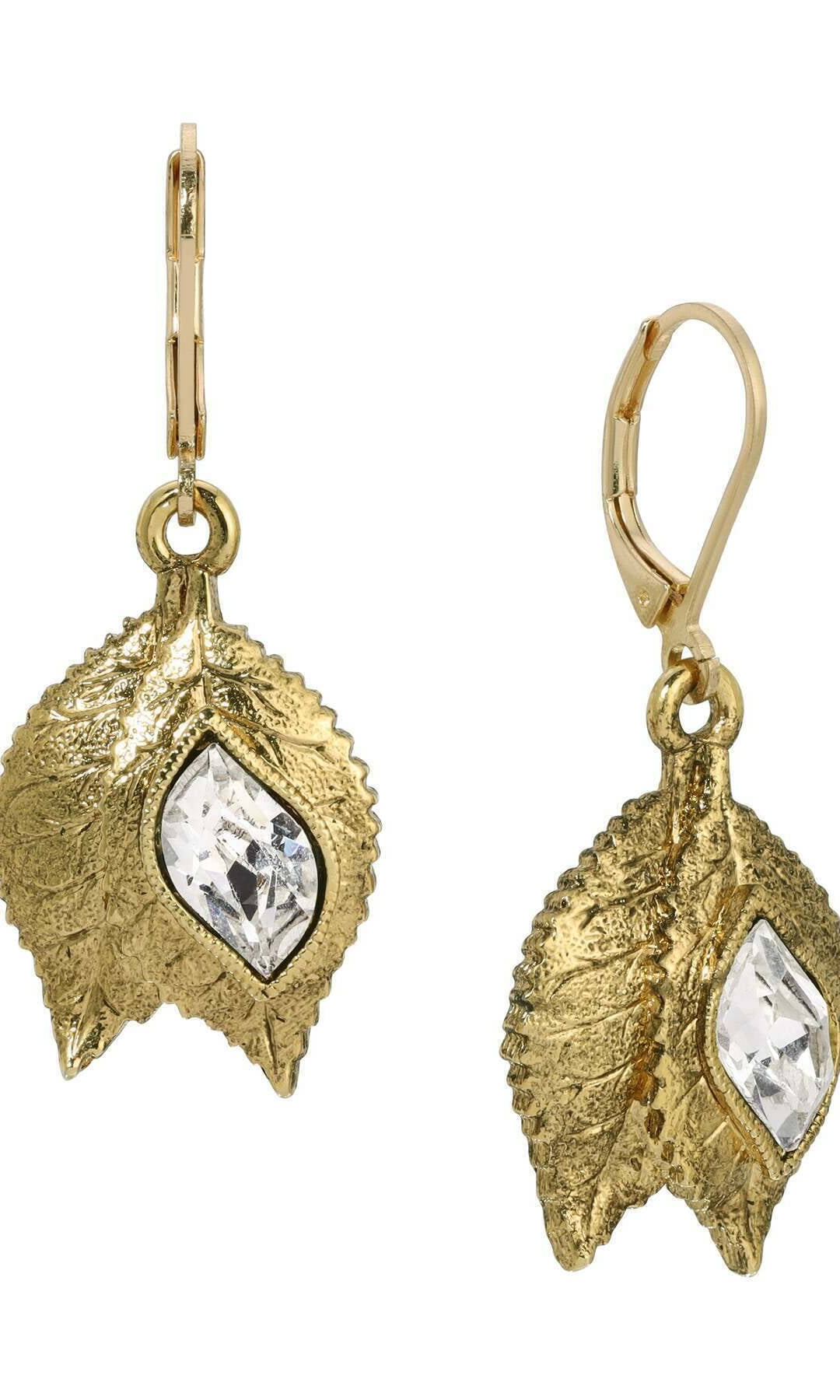 1928 Jewelry Autumn Leaves Austrian Crystal Drop Earrings