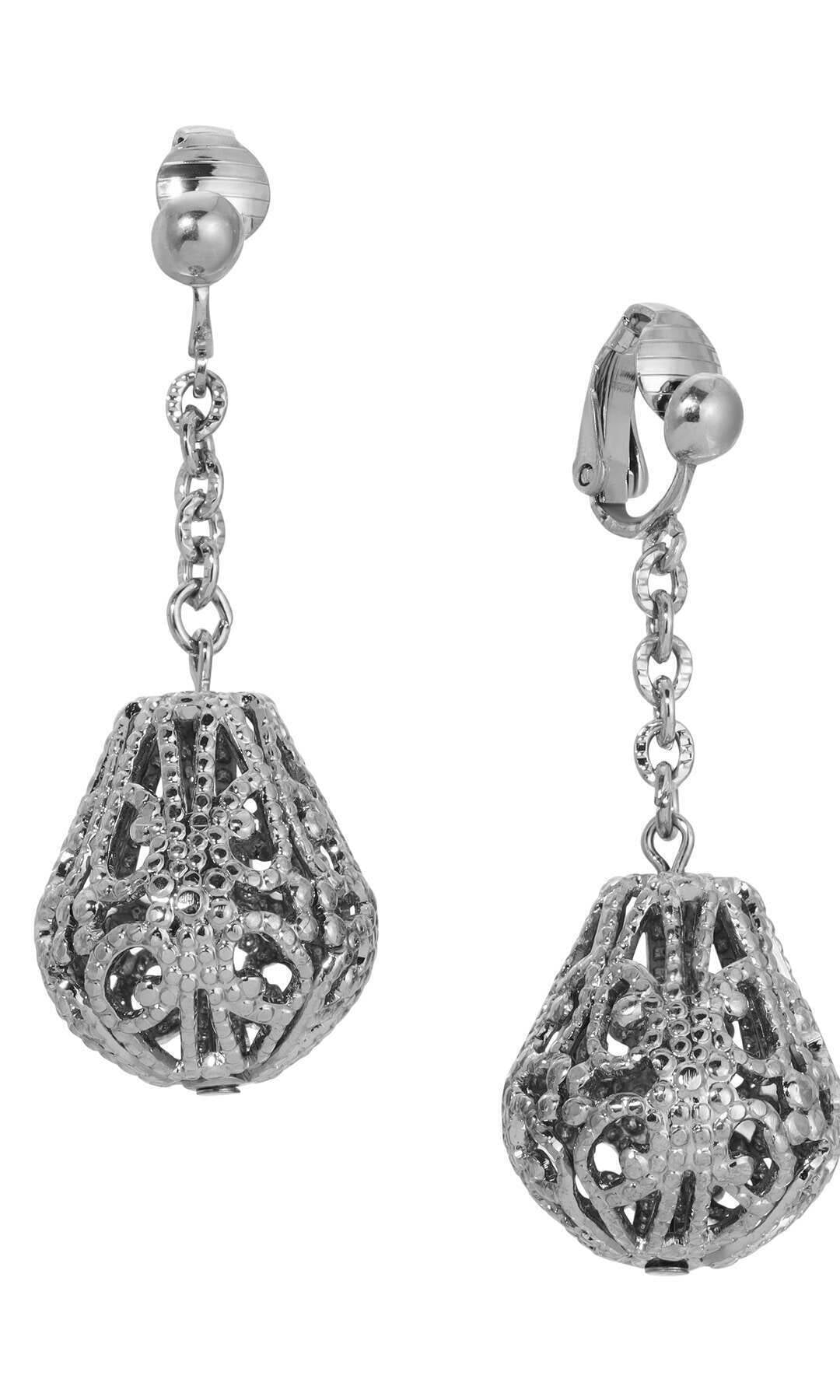 1928 Jewelry Filigree Bell Shaped Link Chain Clip Earrings
