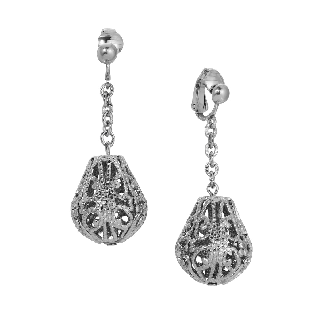 1928 Jewelry Filigree Bell Shaped Link Chain Clip Earrings