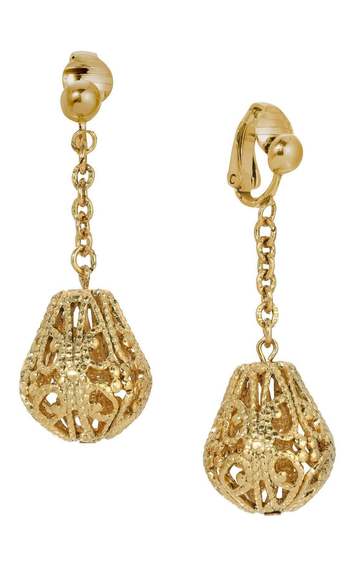 1928 Jewelry Filigree Bell Shaped Link Chain Clip Earrings