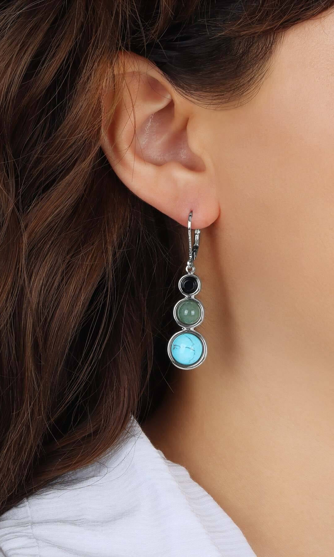 1928 Jewelry Graduated Multi Gemstone Linear Earrings