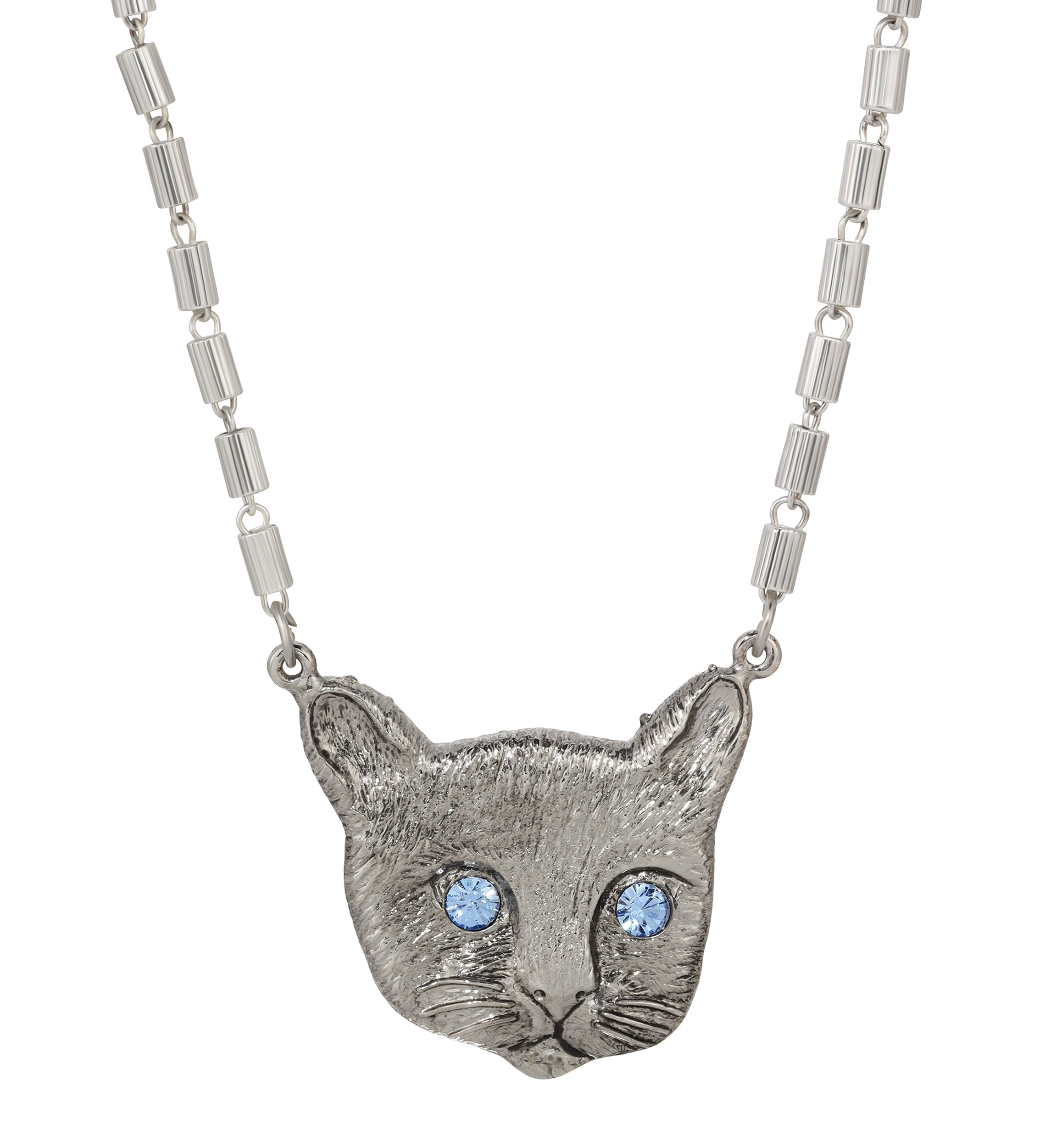 1928 Jewelry Meow Meow Blue Crystal Eyes Pendant Necklace 17"