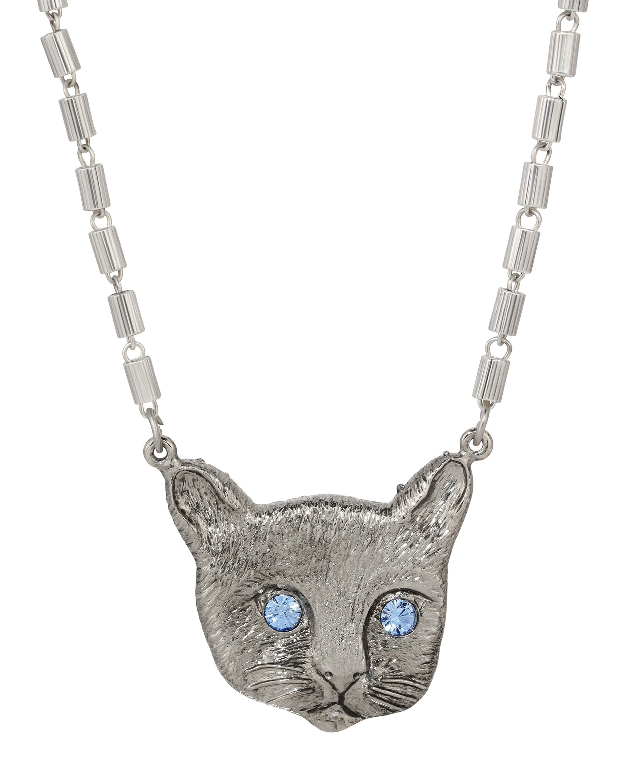 1928 Jewelry Meow Meow Blue Crystal Eyes Pendant Necklace 17"