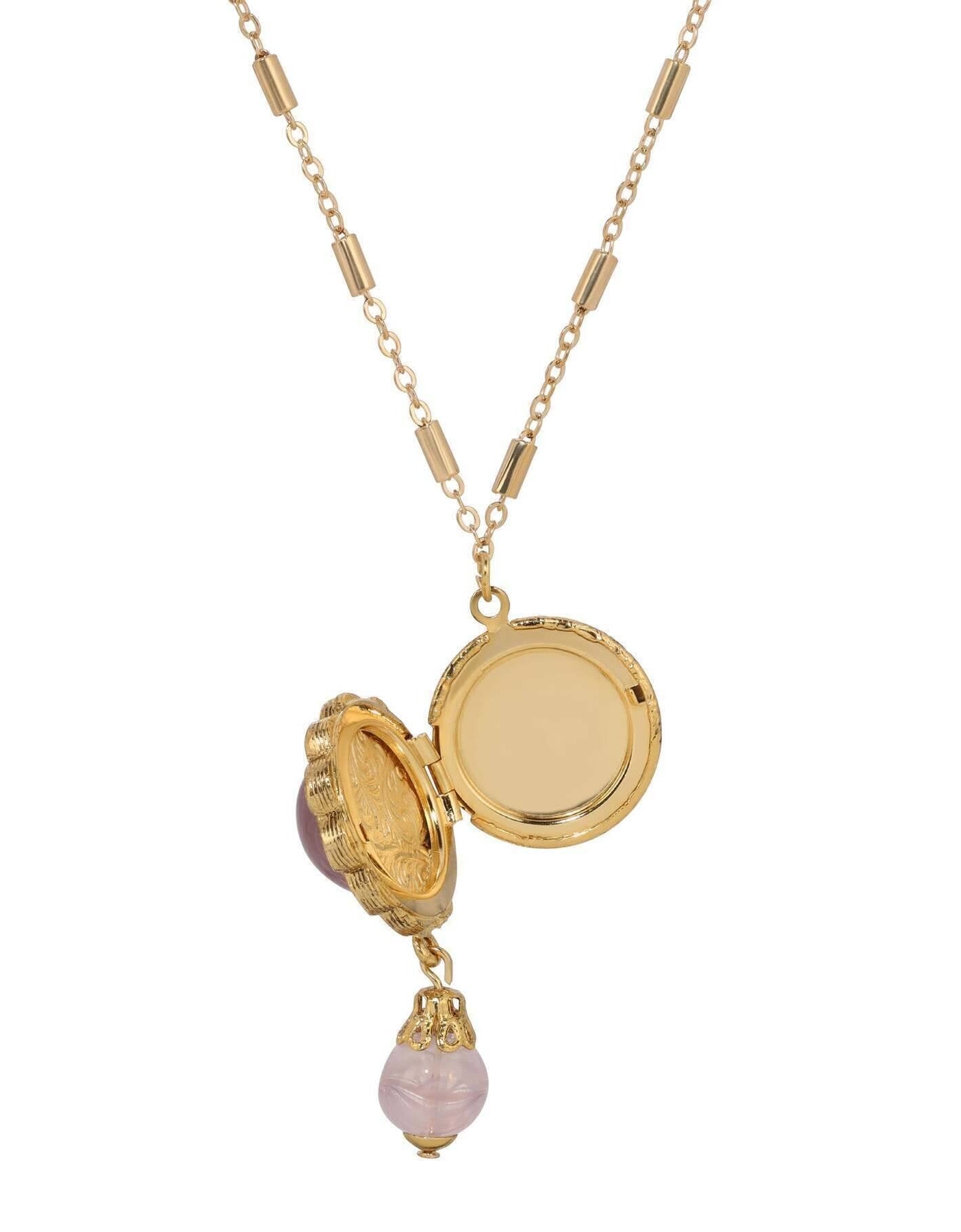 1928 Jewelry Round Stone Photo Locket Pendant Necklace 20"